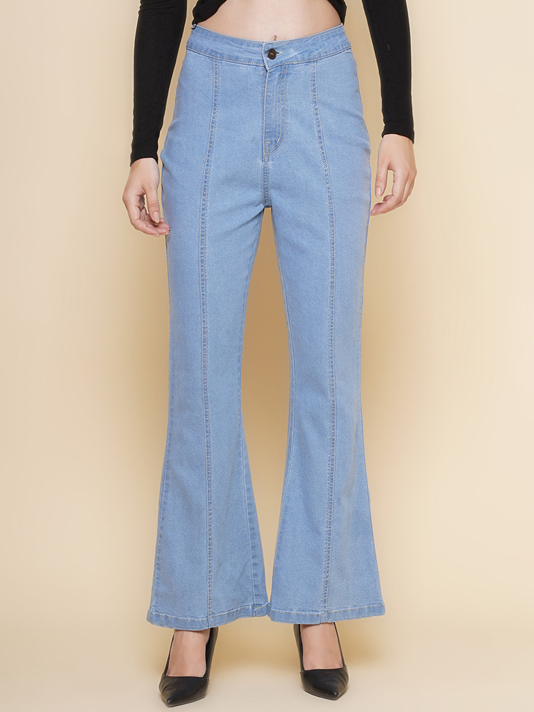 Boot Cut Light Blue High Rise Jeans For Women