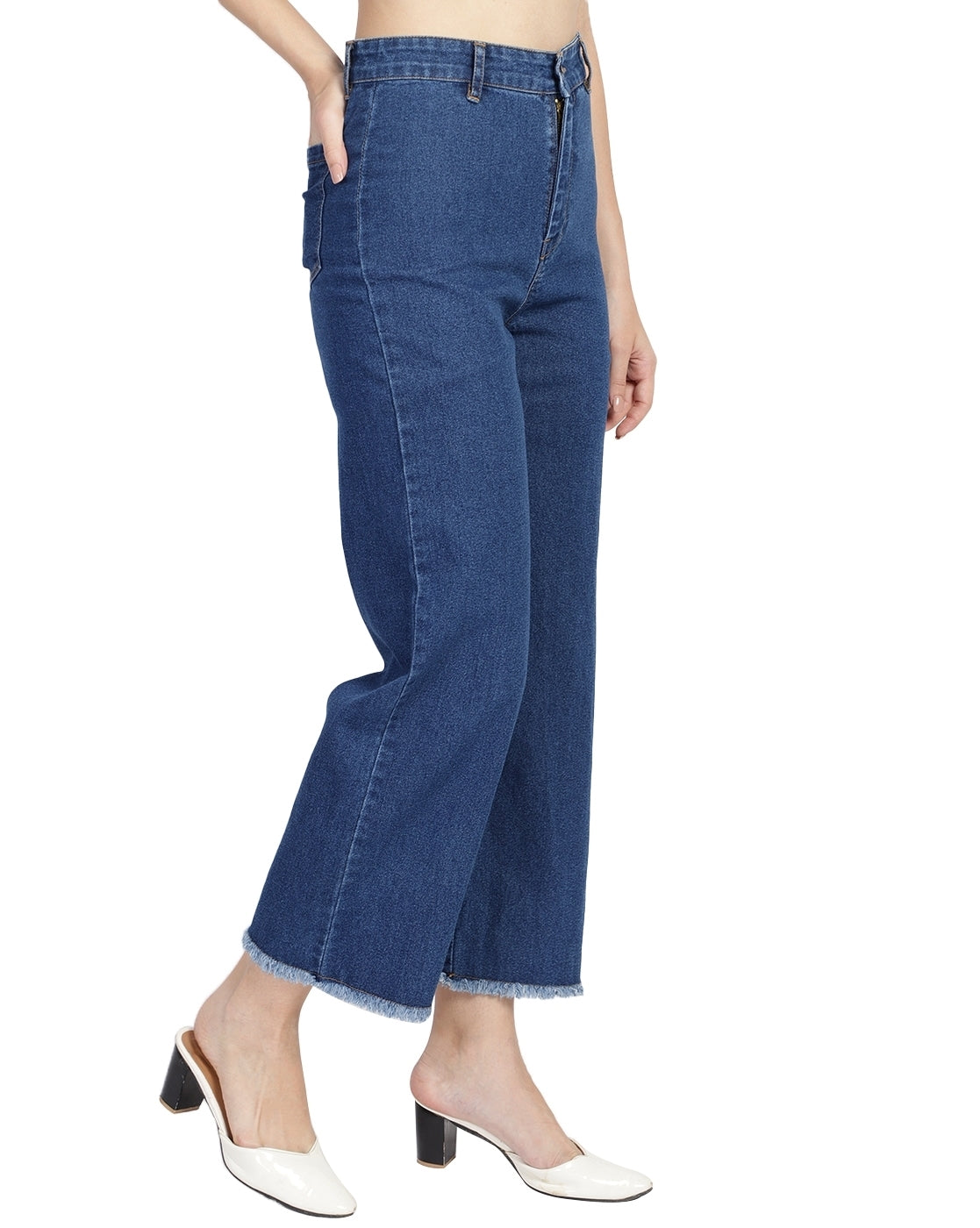 Women Flared High Rise Blue Jeans