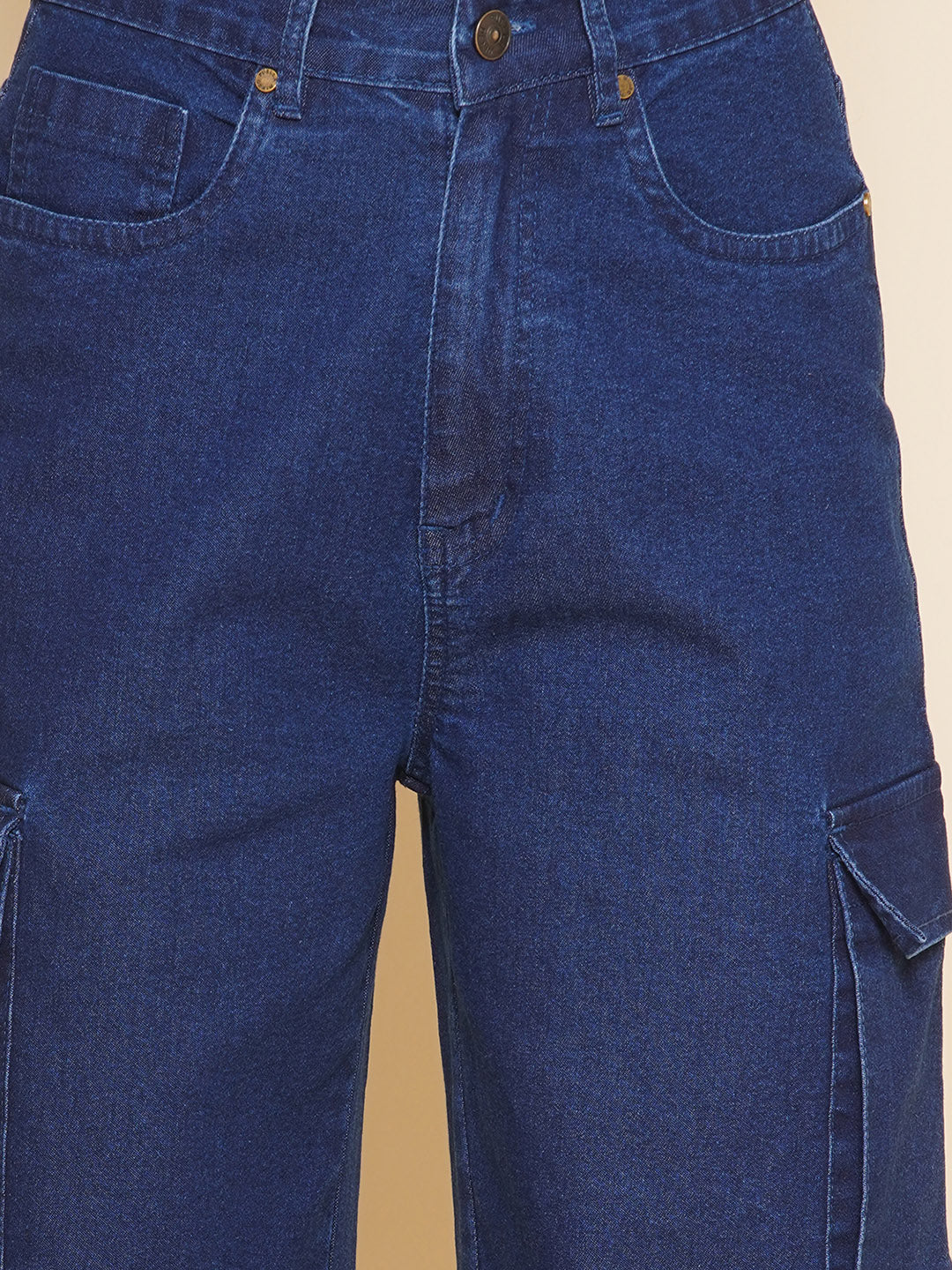 Women Cargo High Rise Dark Blue Jeans