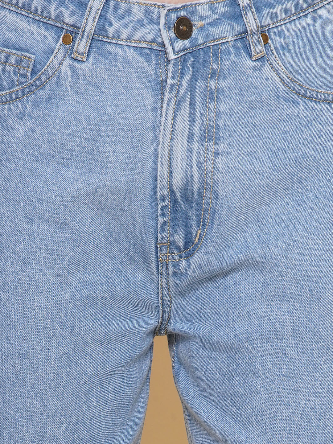 Women Knee Slit Jeans in Light Blue