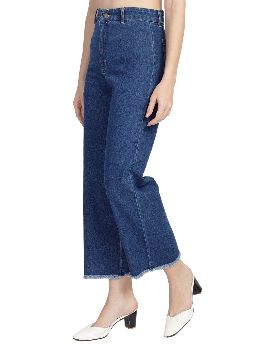 Women Flared High Rise Blue Jeans