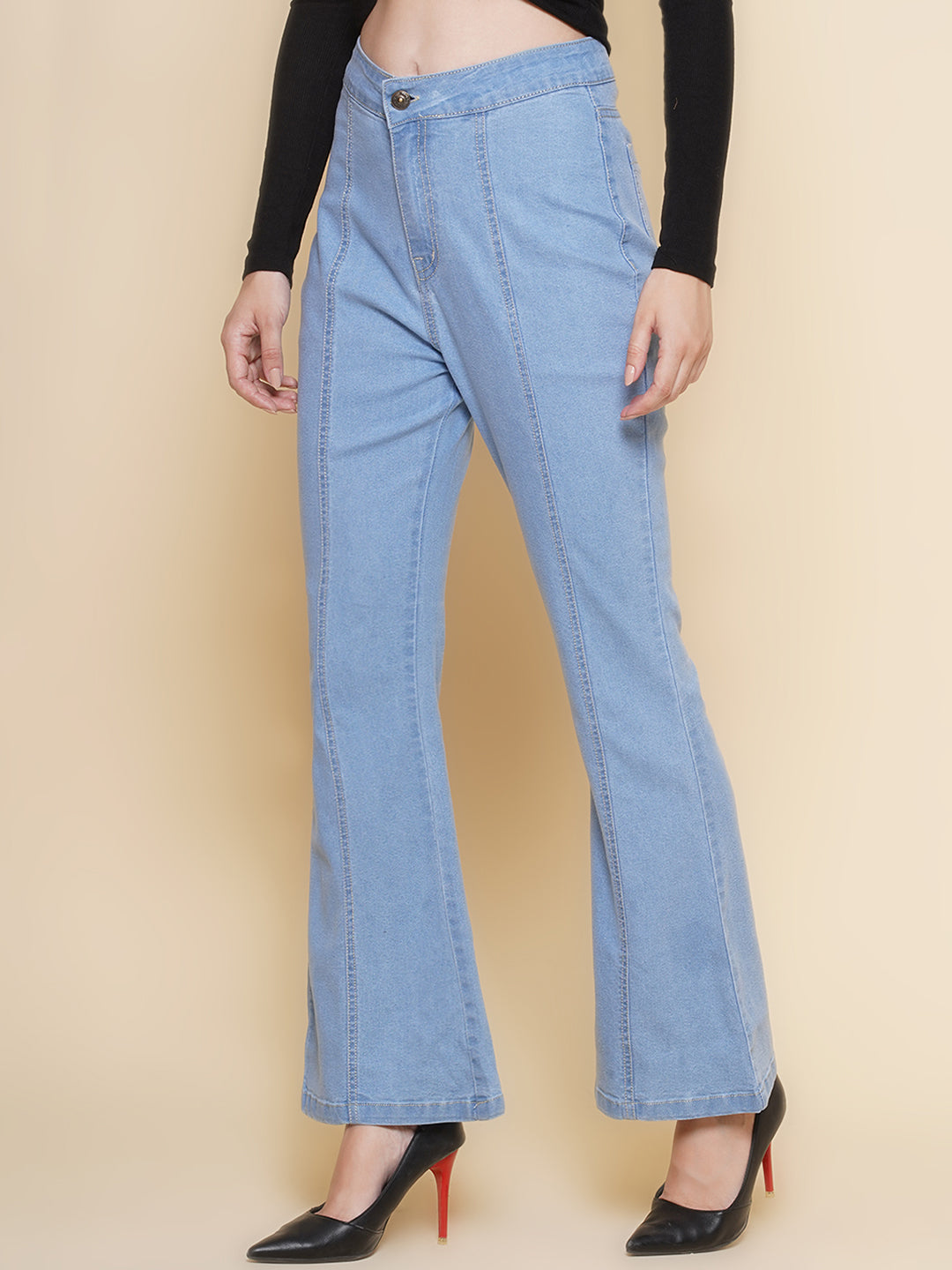 Boot Cut Light Blue High Rise Jeans For Women