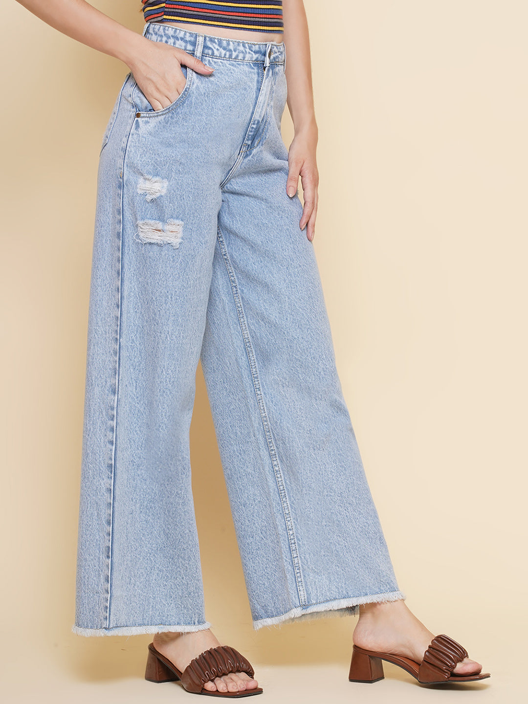 Light Blue Wide Leg Jeans For Women