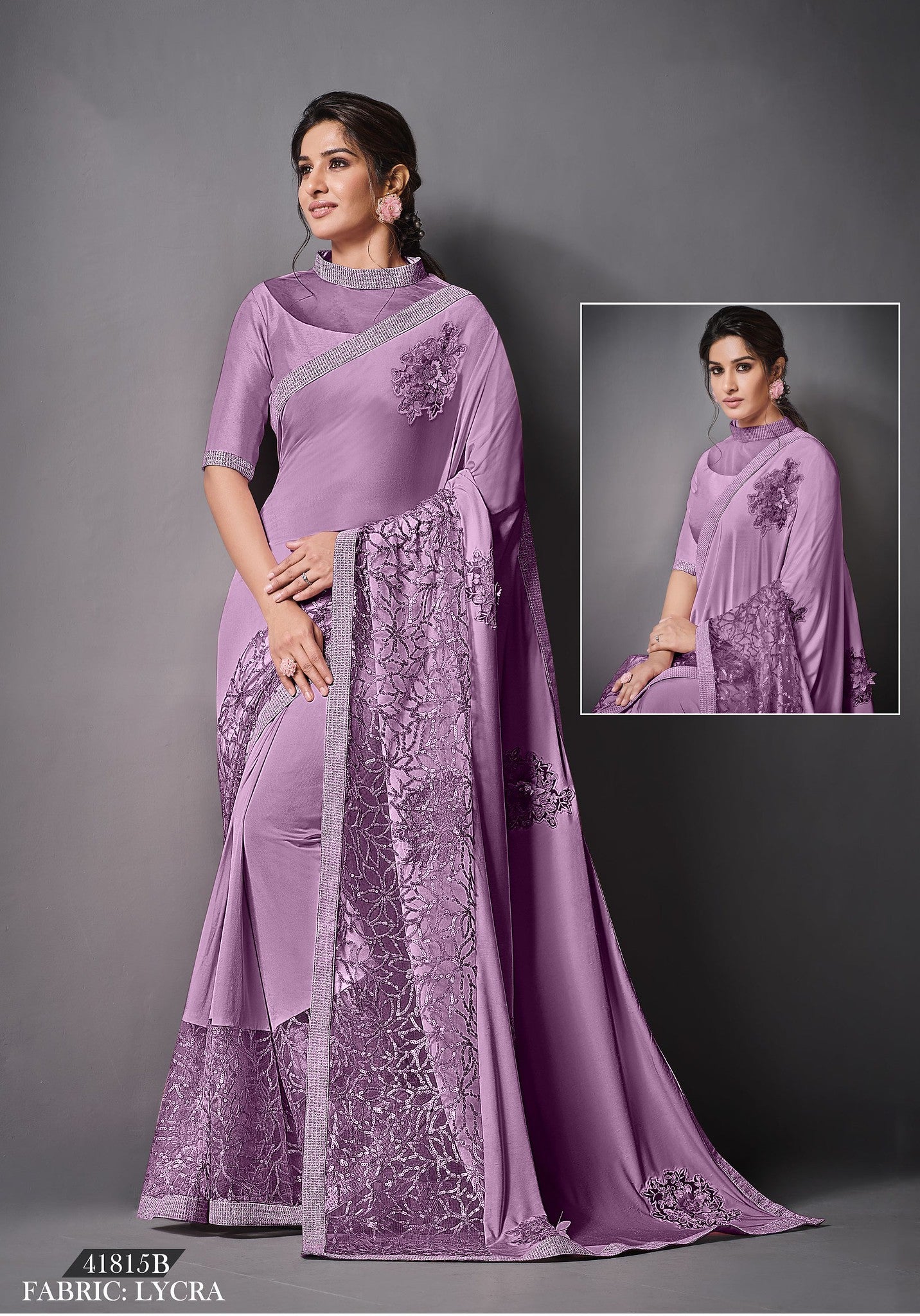 Purple Color Sequins Work Lycra Saree