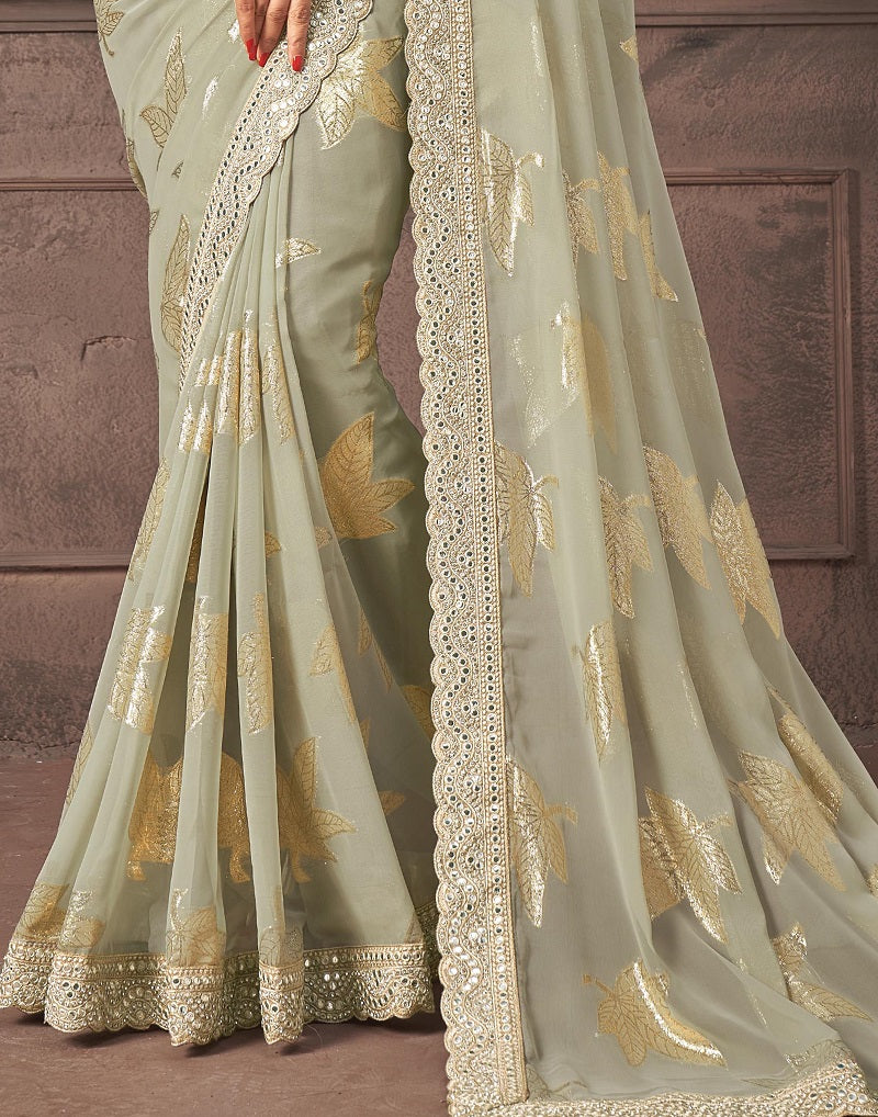 Dust Georgette Zari Jacquard Foil Print Saree