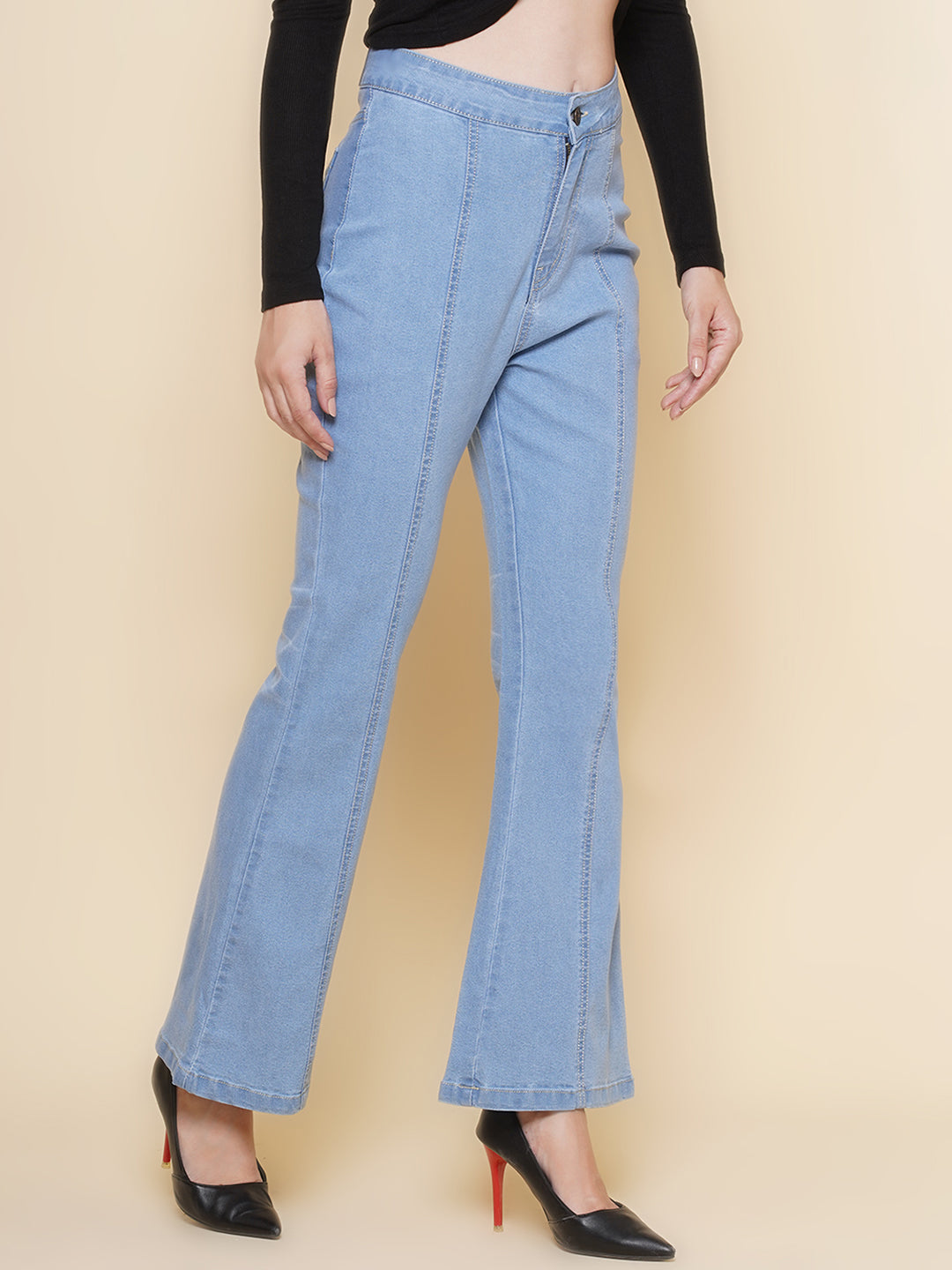 Boot Cut Light Blue High Rise Jeans For Women