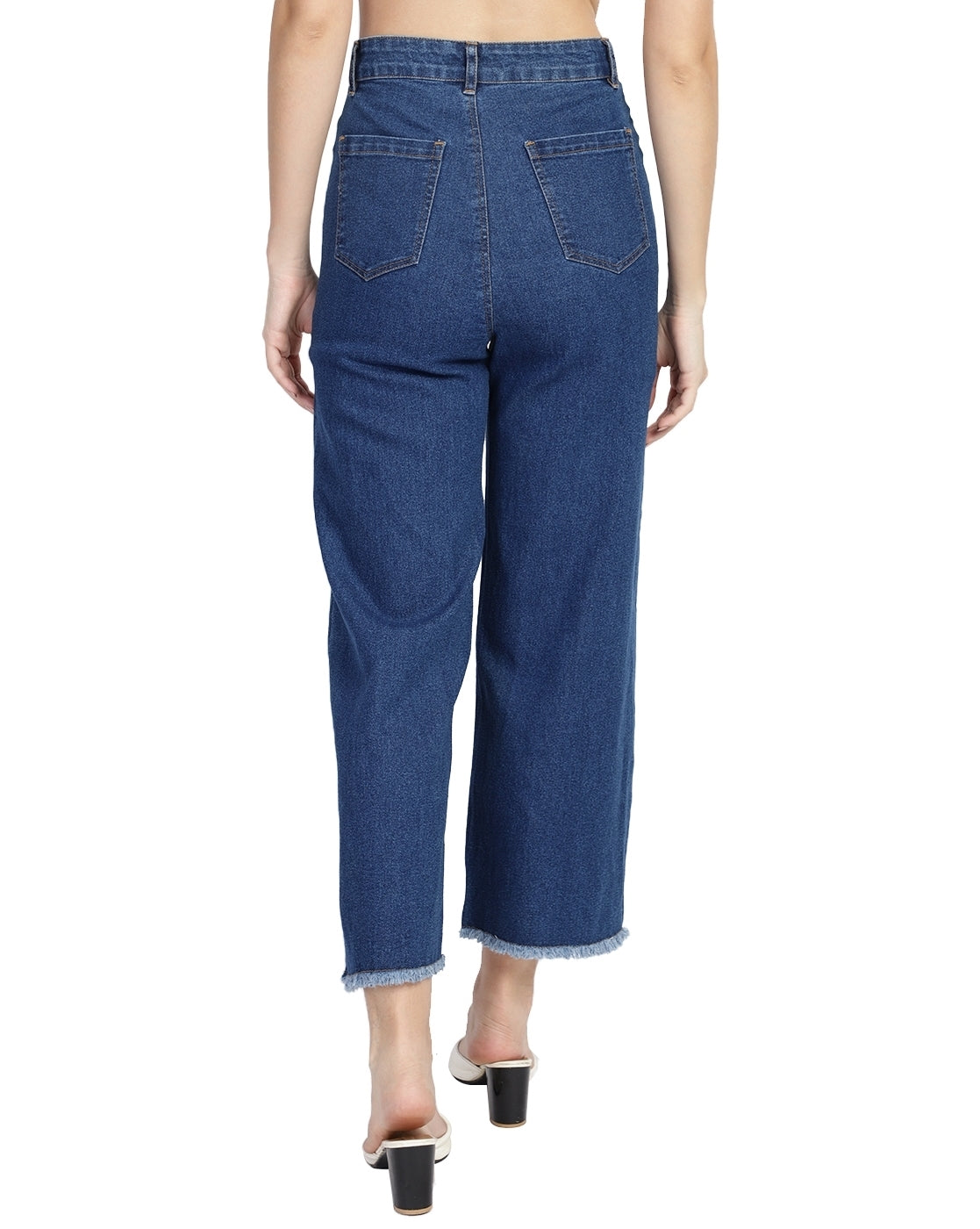 Women Flared High Rise Blue Jeans