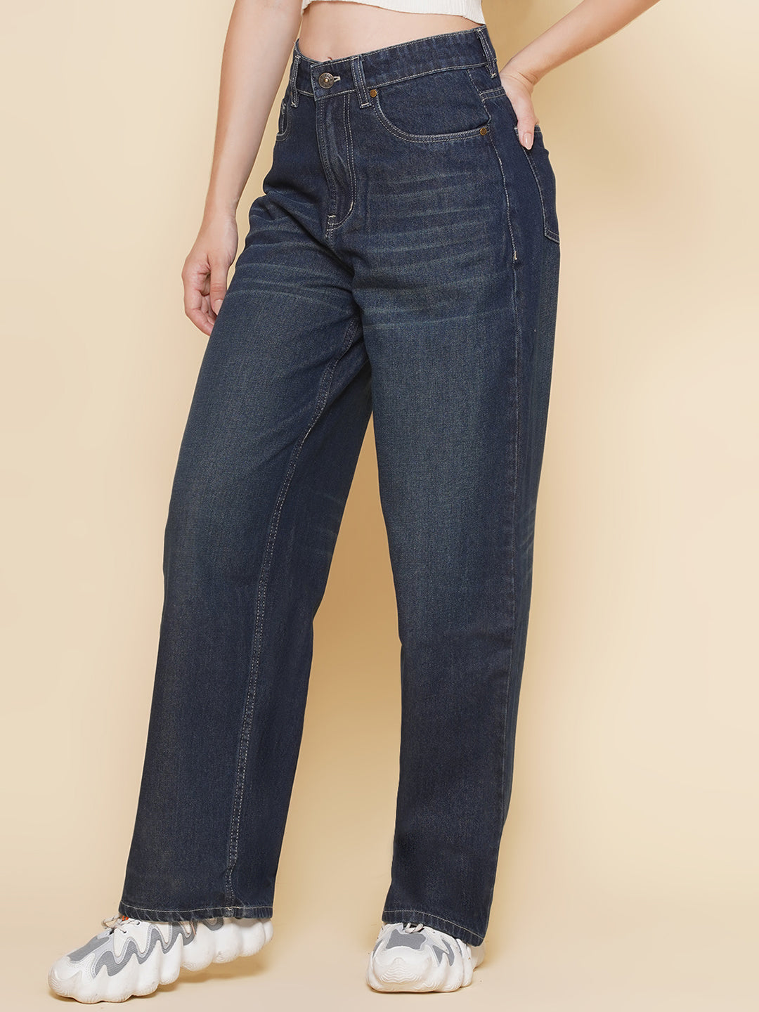 Women Wid Leg Jeans in Dark Blue