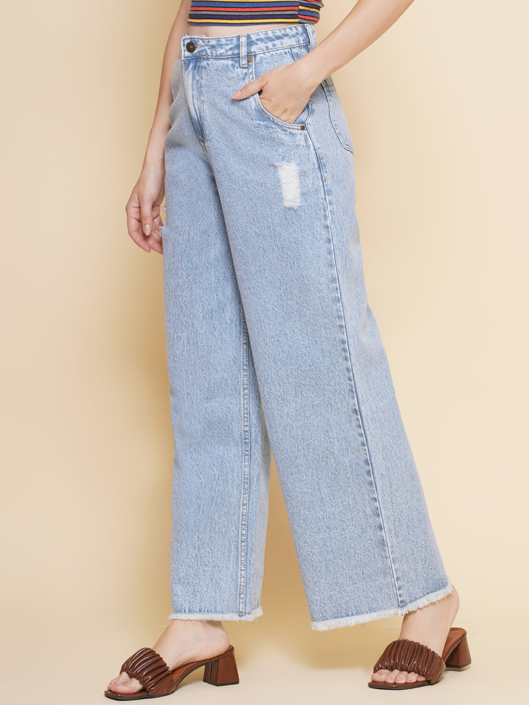 Light Blue Wide Leg Jeans For Women