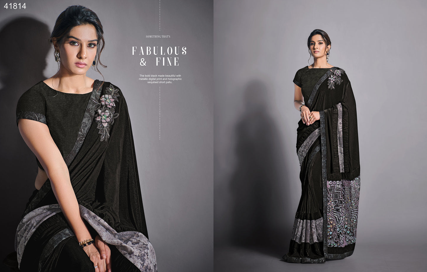 Black Color Sequins Work Lycra Saree