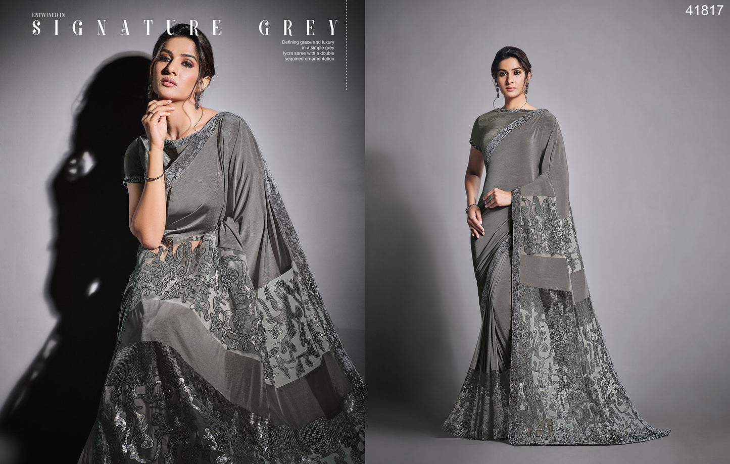 Grey Color Sequins Work Saree