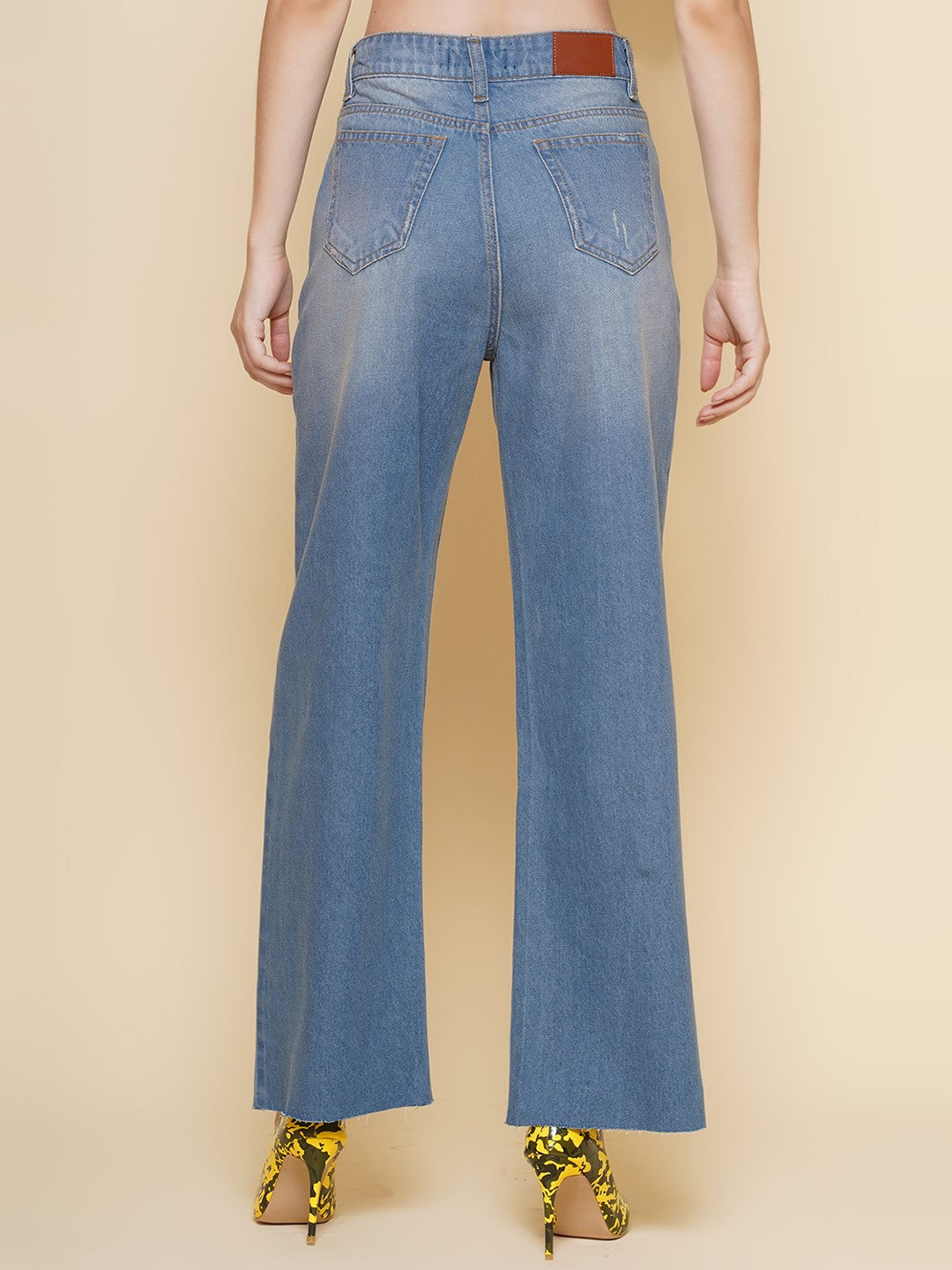 Women Regular Wide Leg High Rise Blue Jeans