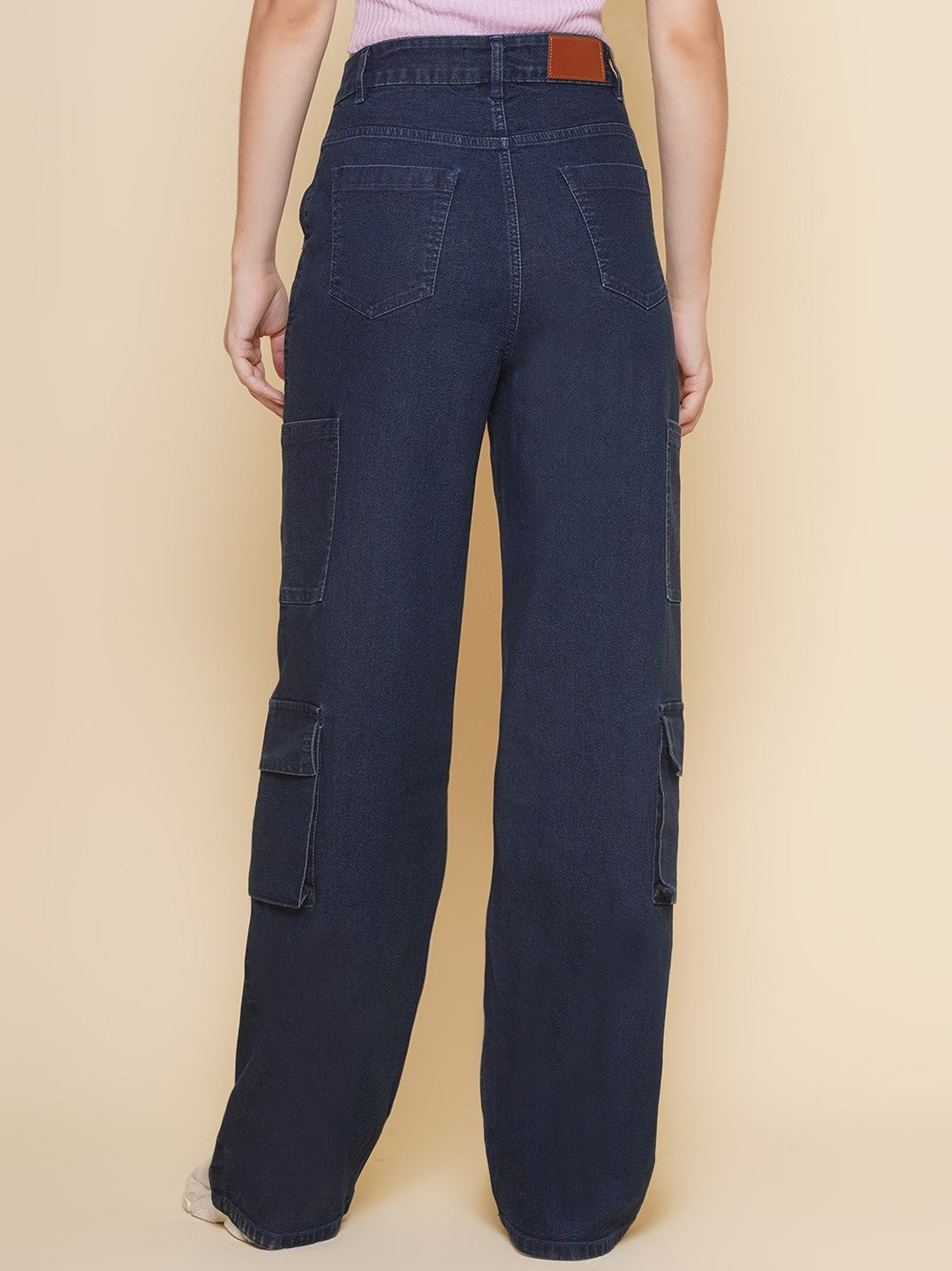 Wide Leg Cargo Women Jeans in Blue
