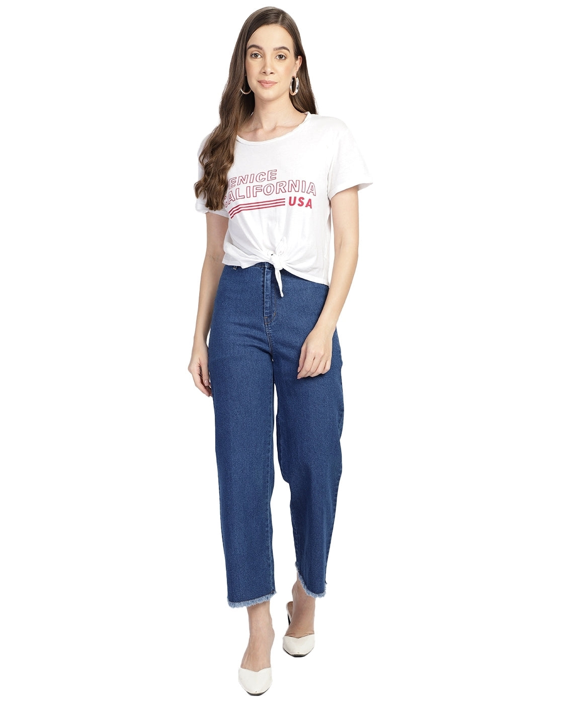 Women Flared High Rise Blue Jeans