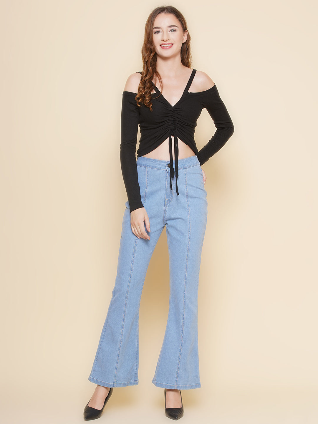 Boot Cut Light Blue High Rise Jeans For Women