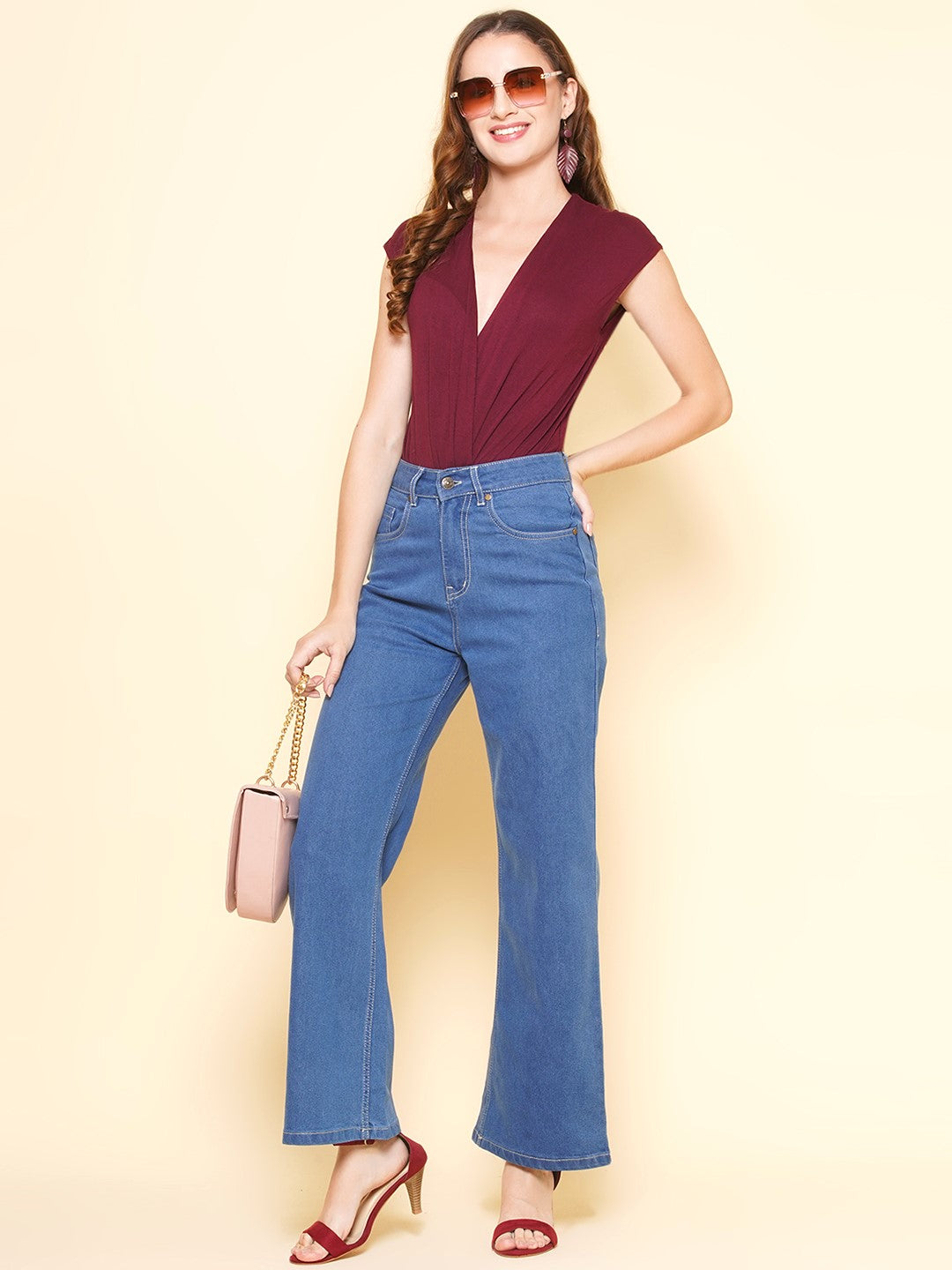 Women Wide Leg Jeans In Blue