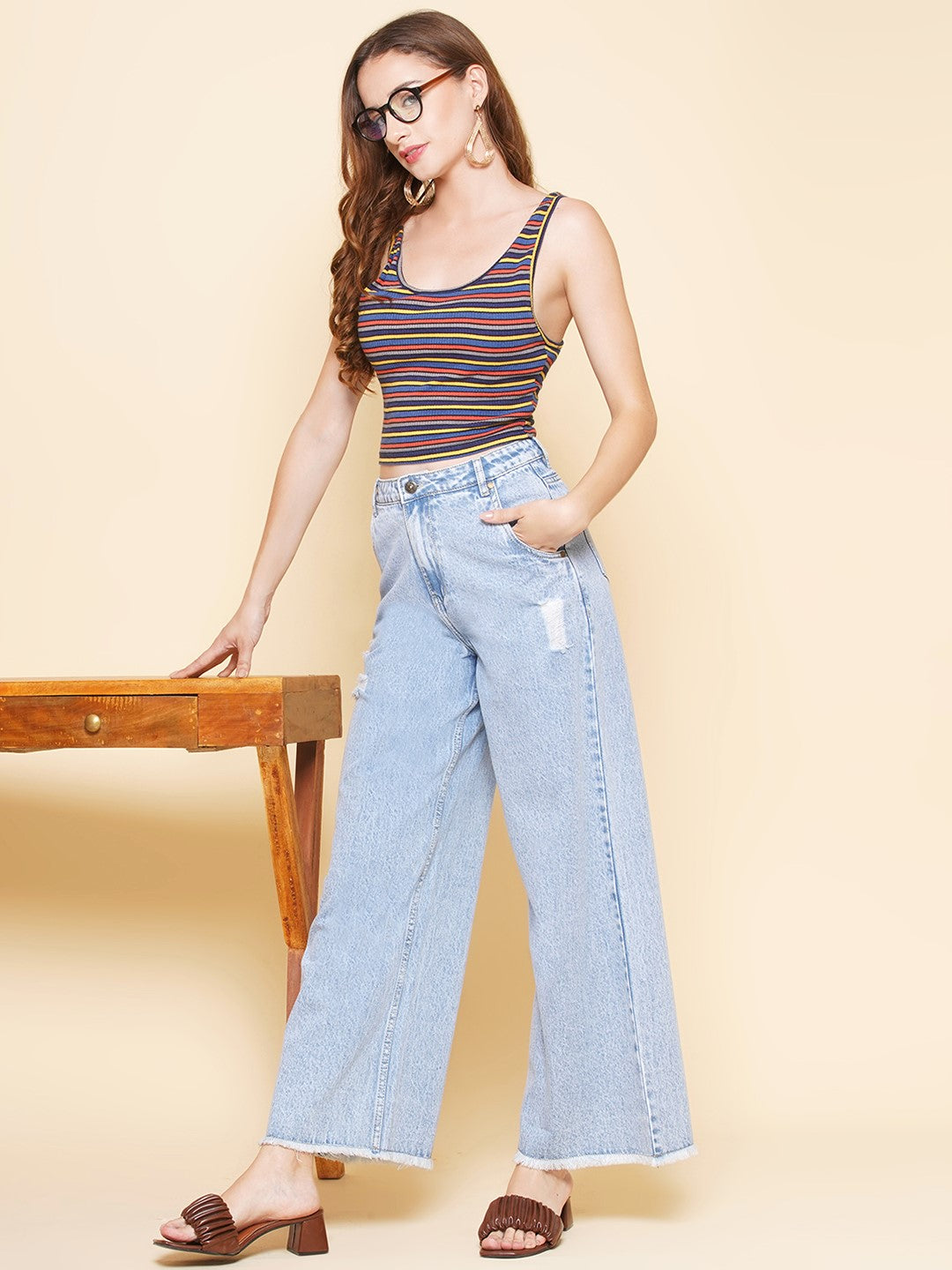 Light Blue Wide Leg Jeans For Women
