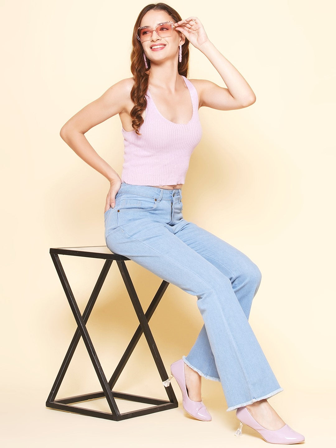 Women Boot Cut Jeans in Light Blue