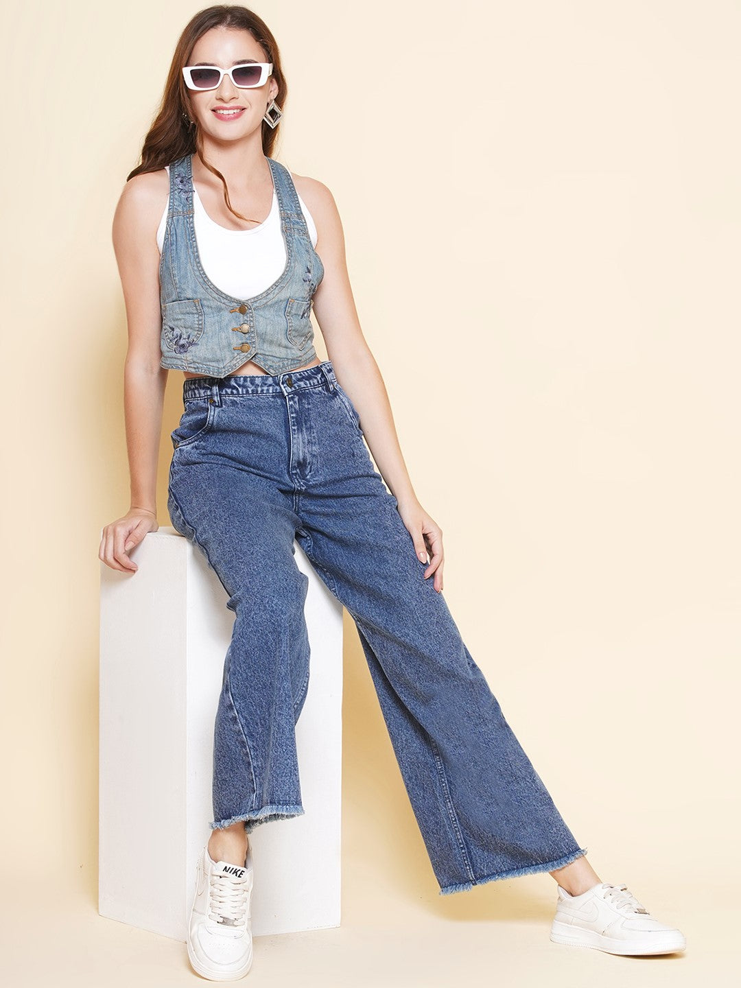 Women Wide Leg Denim In Blue