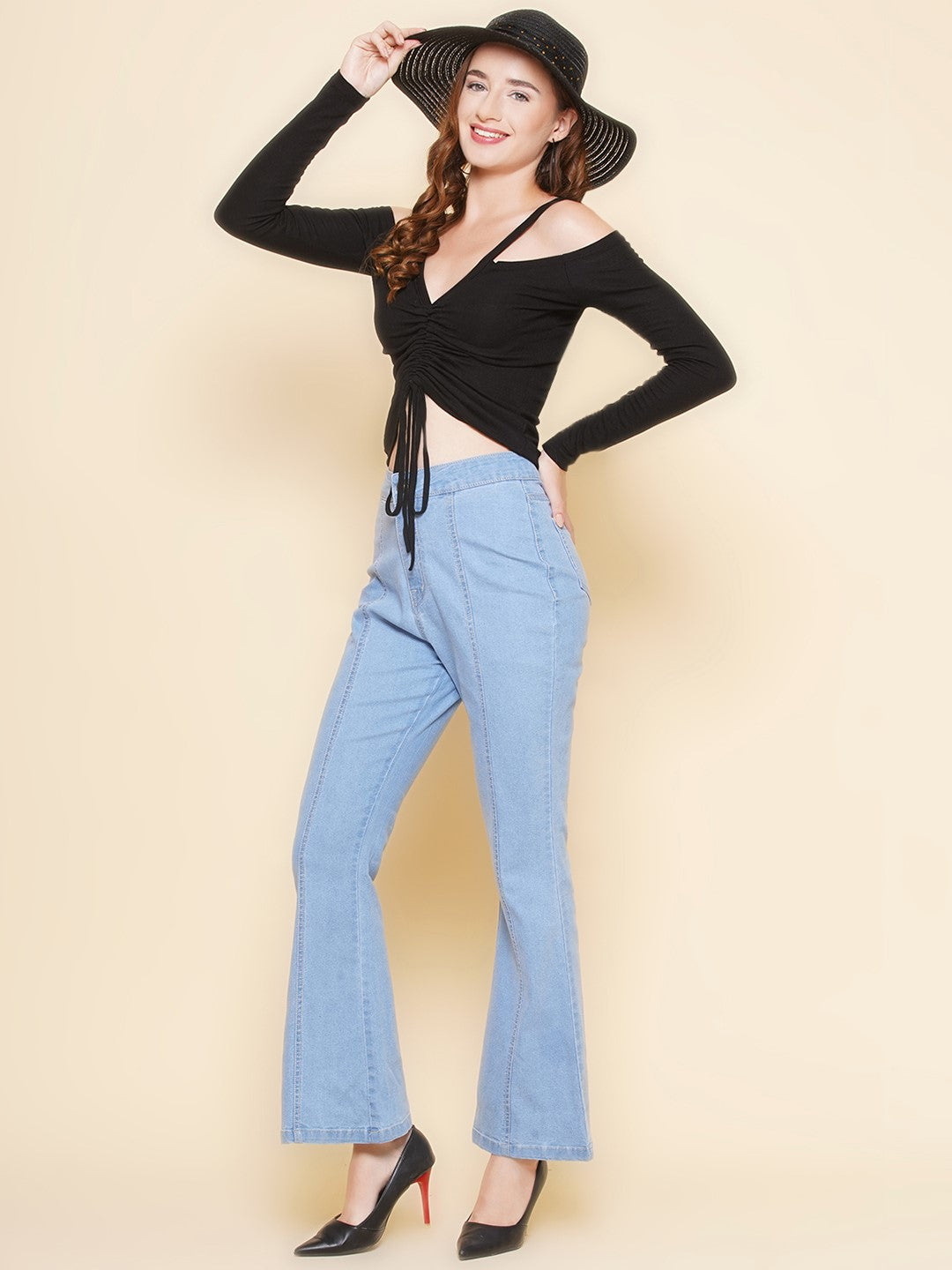 Boot Cut Light Blue High Rise Jeans For Women