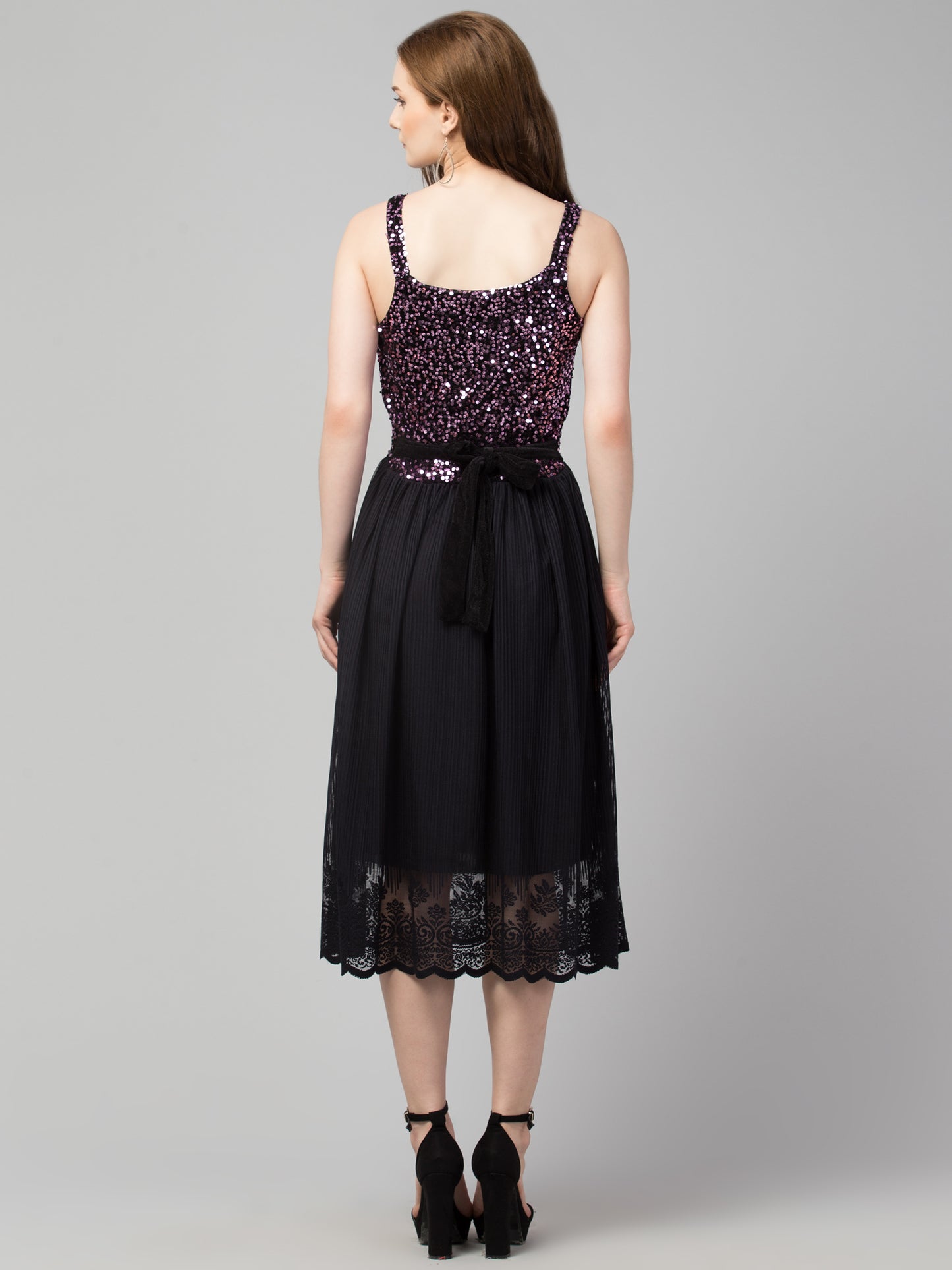 Purple Fit and Flare Sequins Party Wear Dress