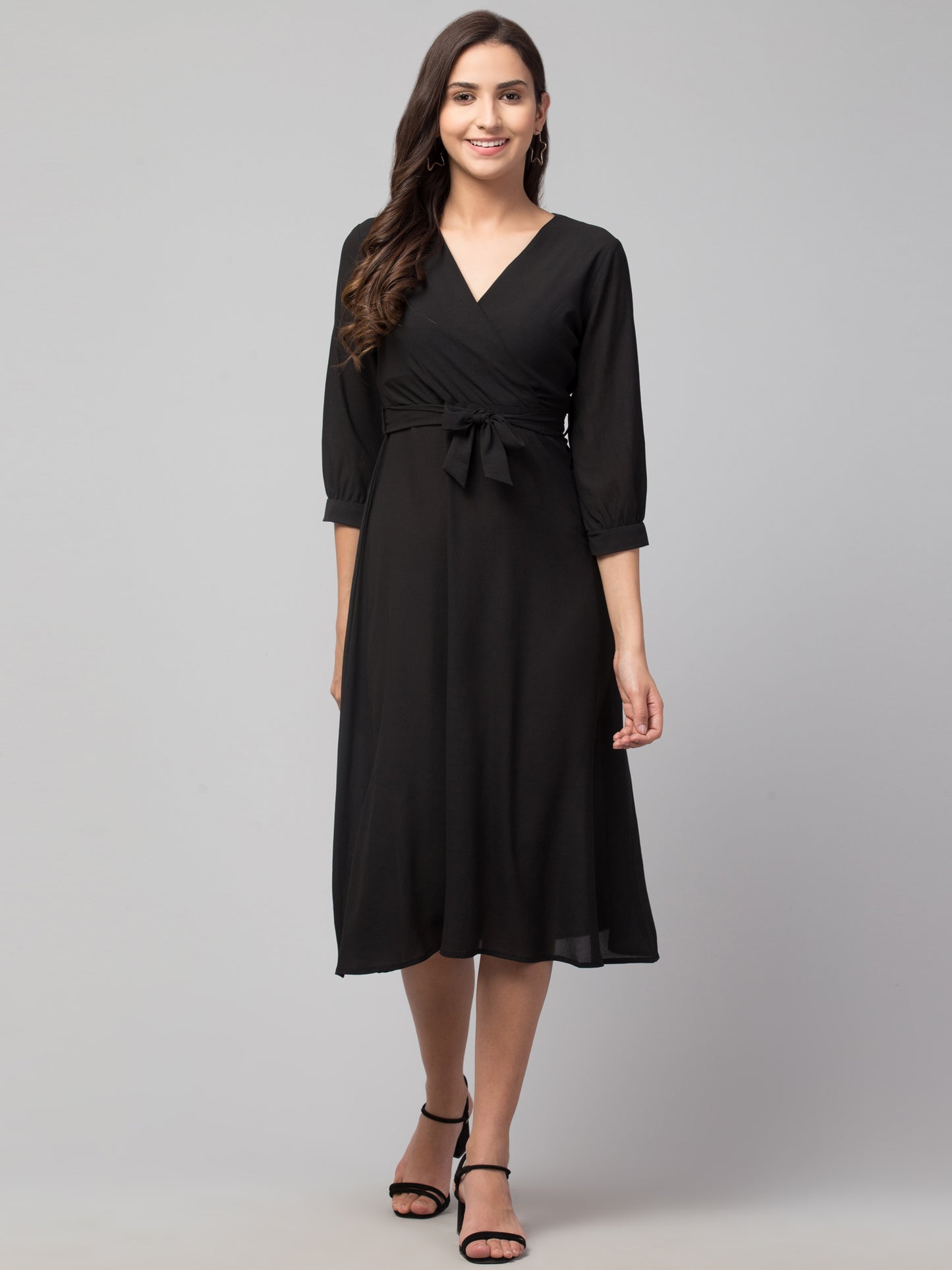 Black American Crepe Middi Dress
