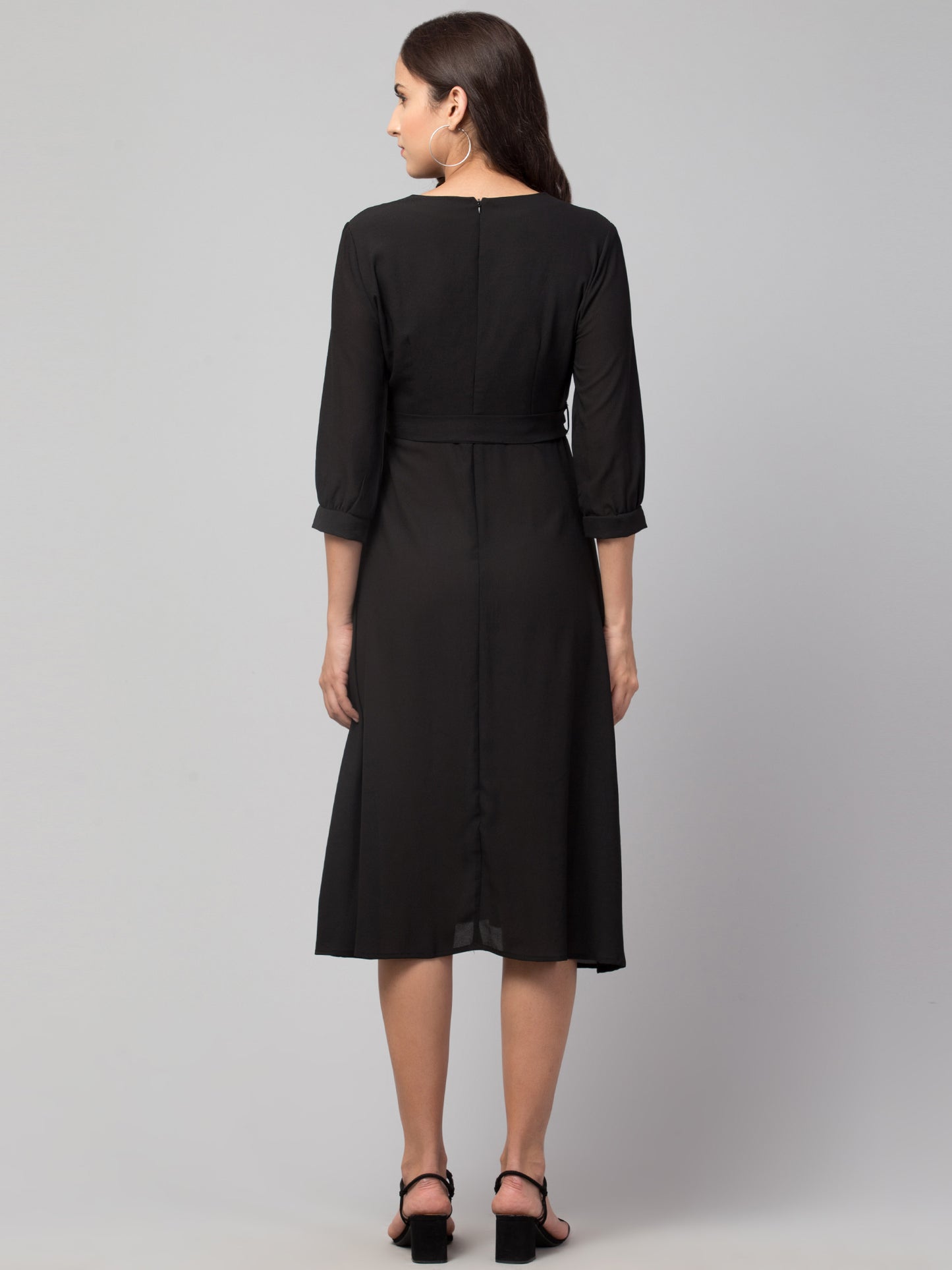 Black American Crepe Middi Dress