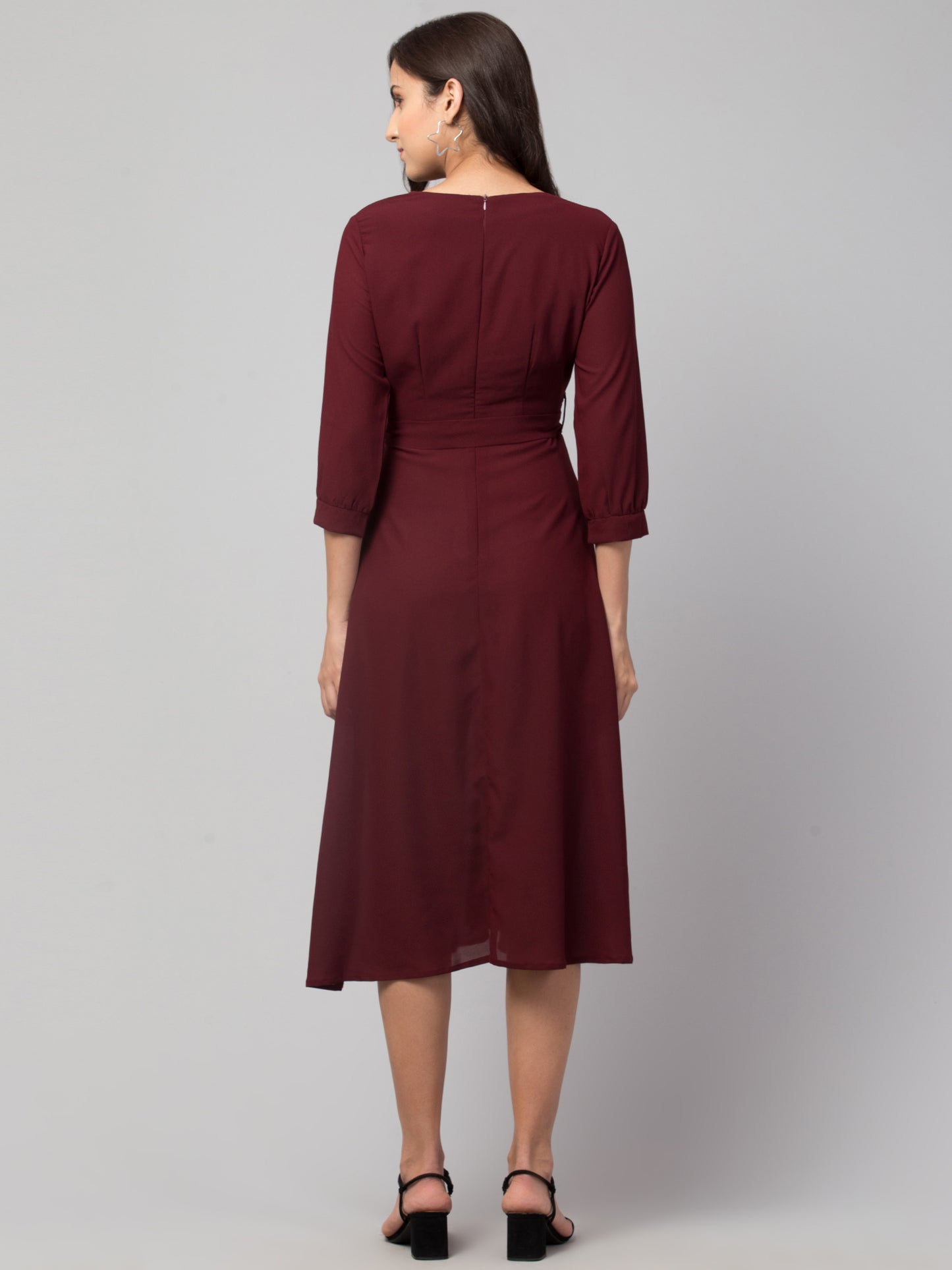 Maroon American Crepe Middi Dress