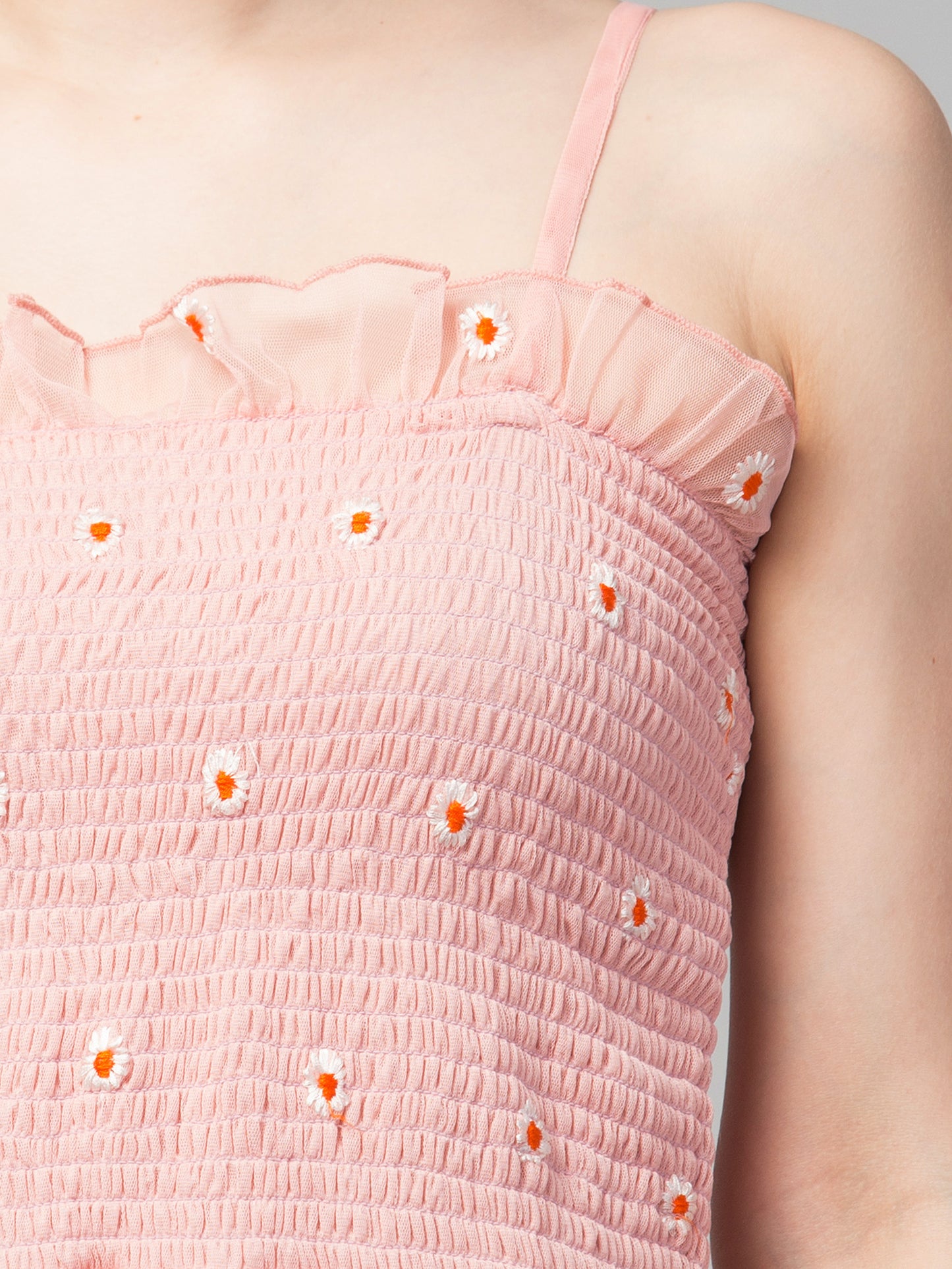 Pink Fit and Flare Embroidered Net Dress