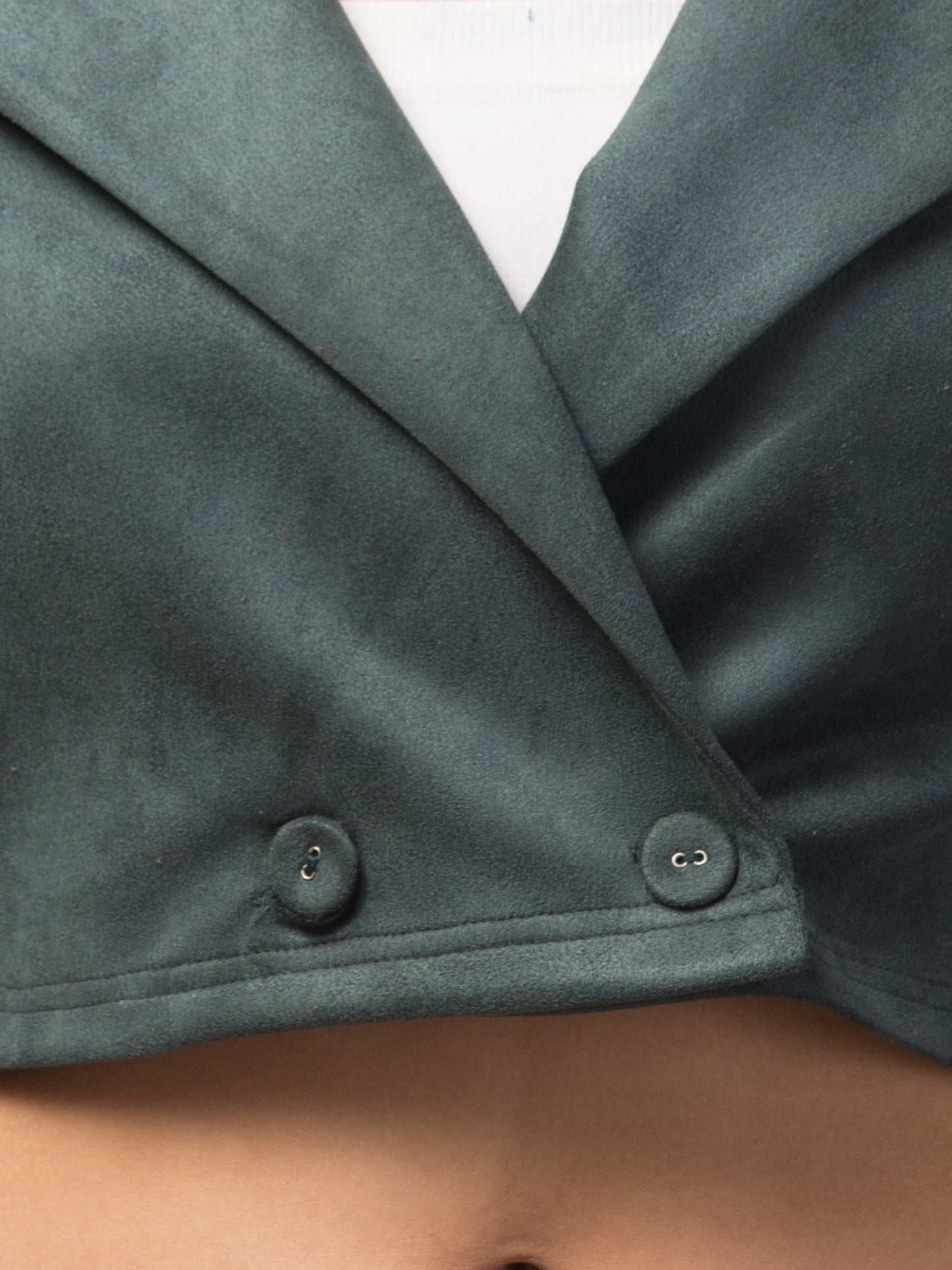 Green Color Suede Fabric Girls Short Blazer
