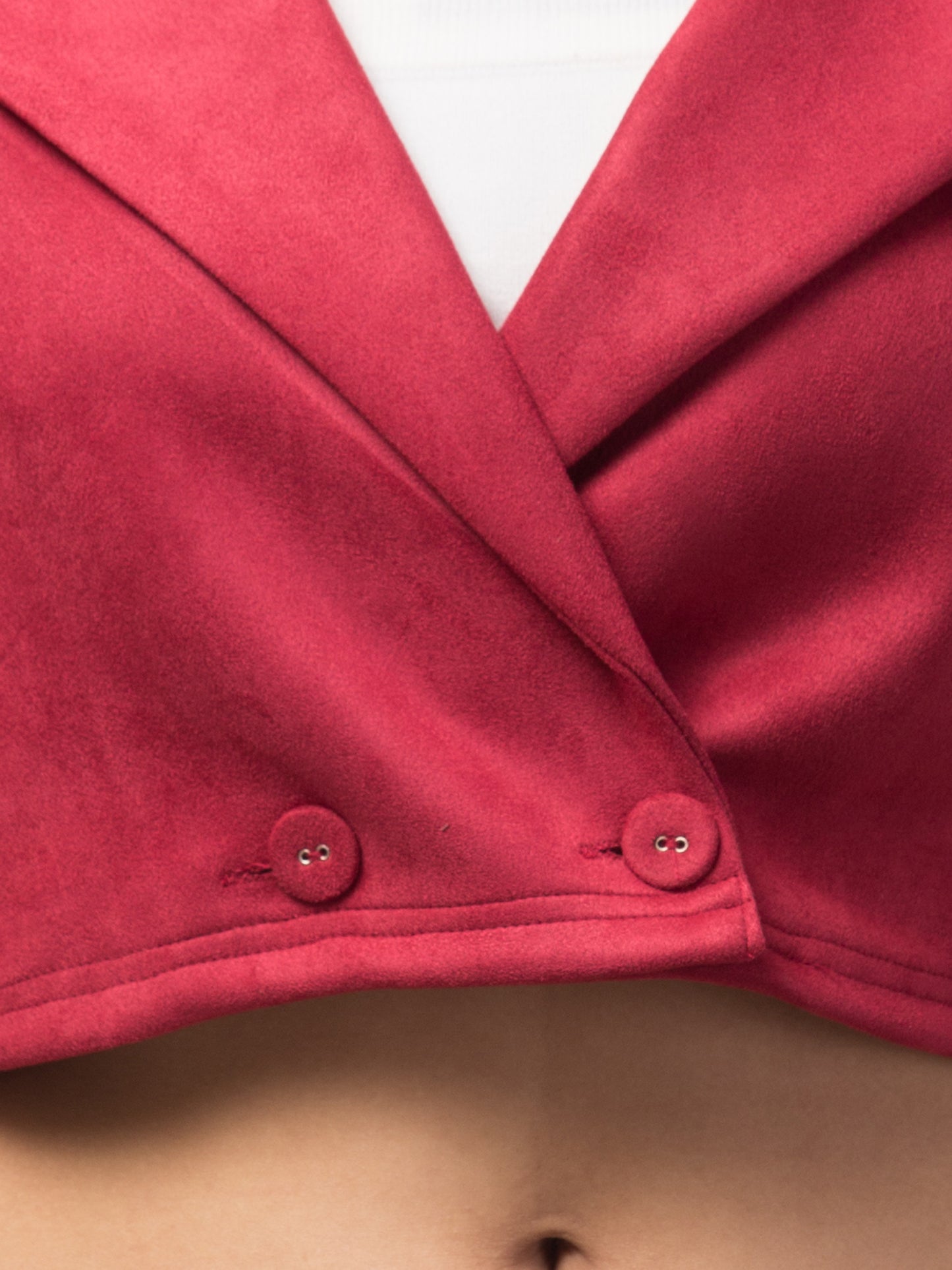 Red Color Suede Fabric Girls Short Blazer