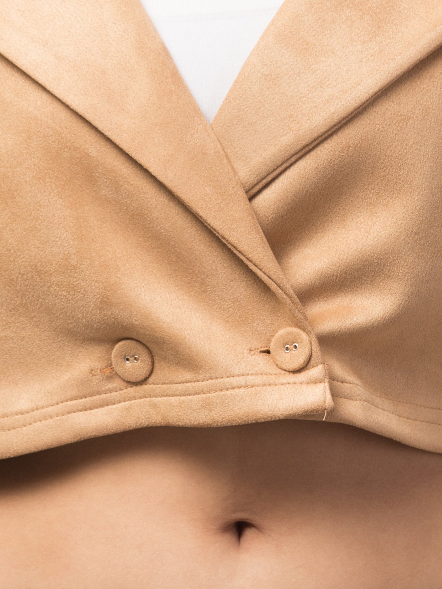 Brown Color Suede Fabric Girls Short Blazer