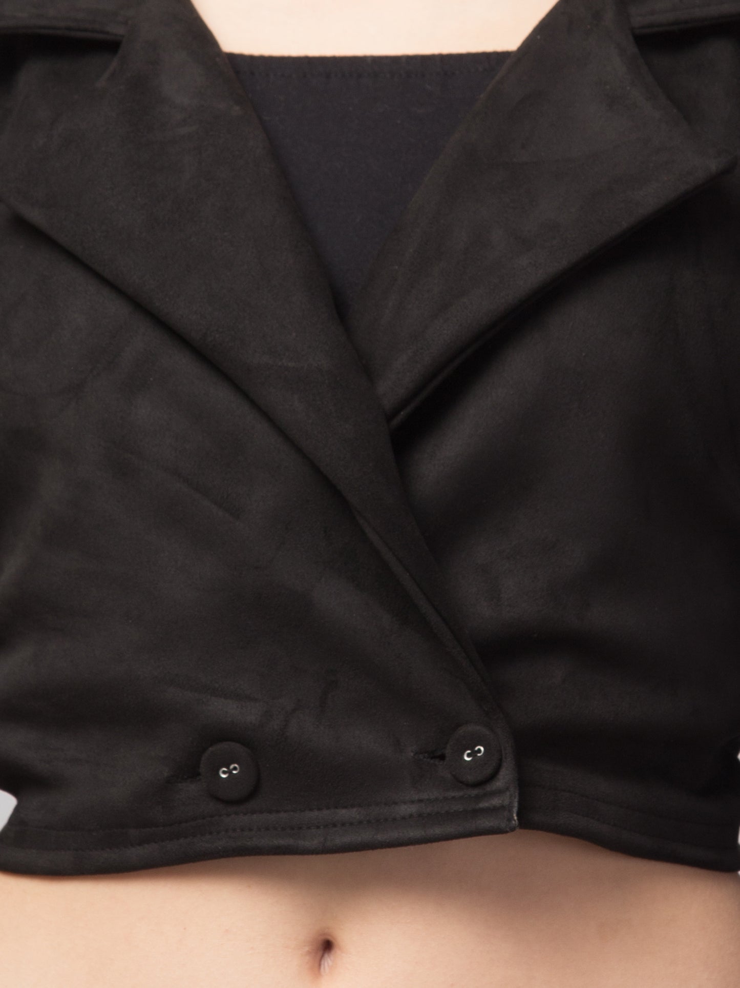 Black Color Suede Fabric Girls Short Blazer