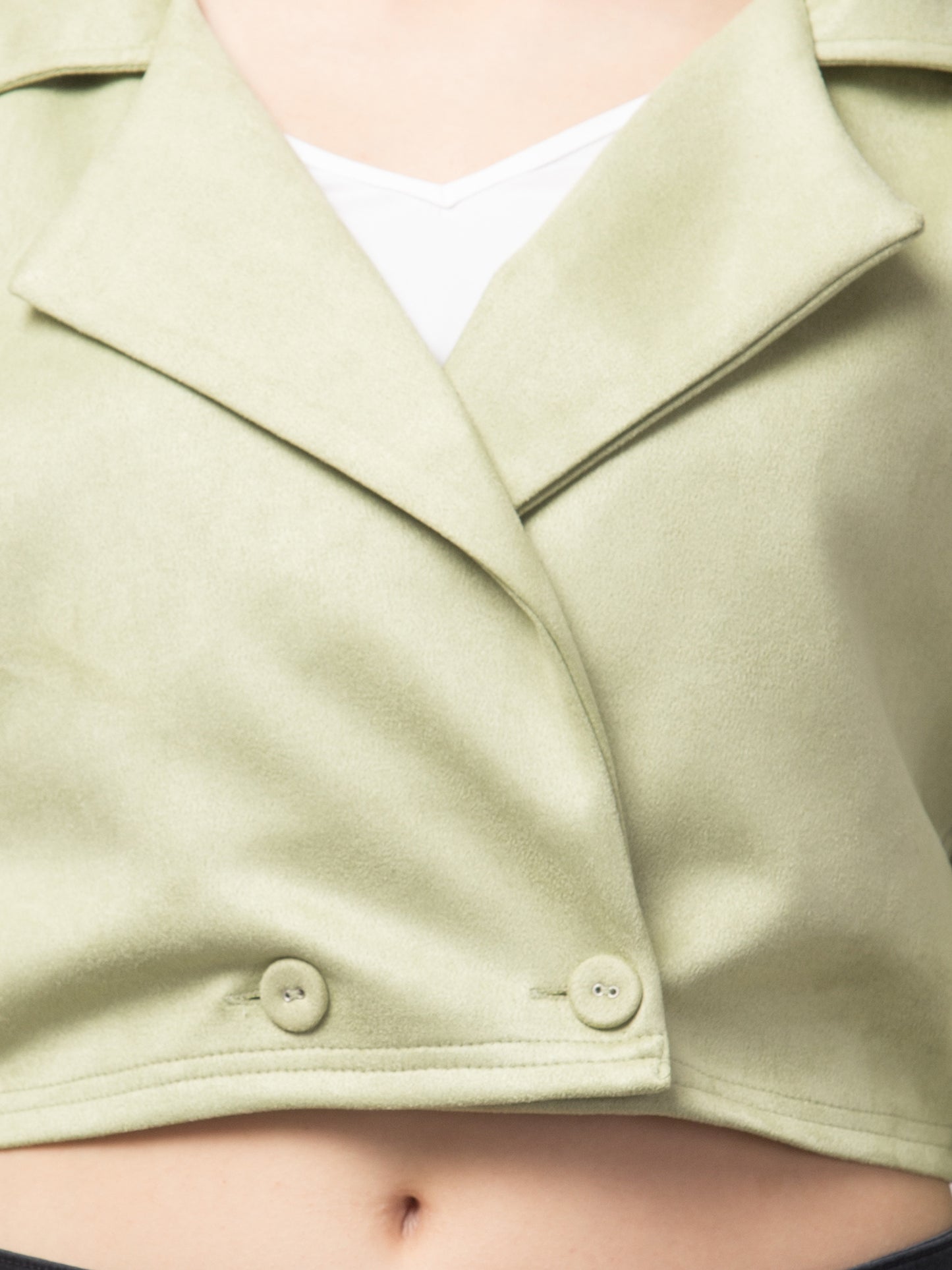 Olive Green Color Suede Fabric Girls Short Blazer