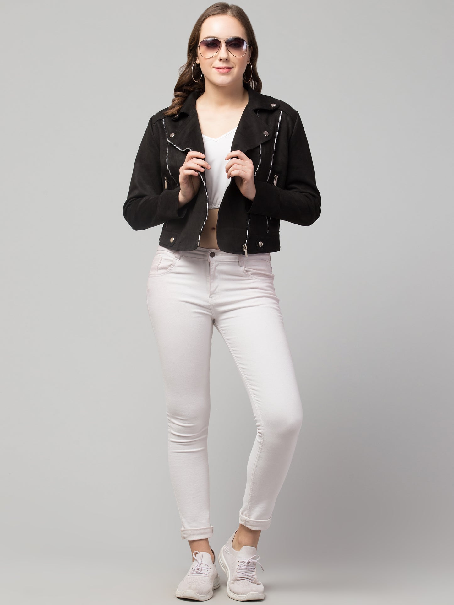 Suede Fabric Girls Jacket with Soft Lining & Fancy Zips