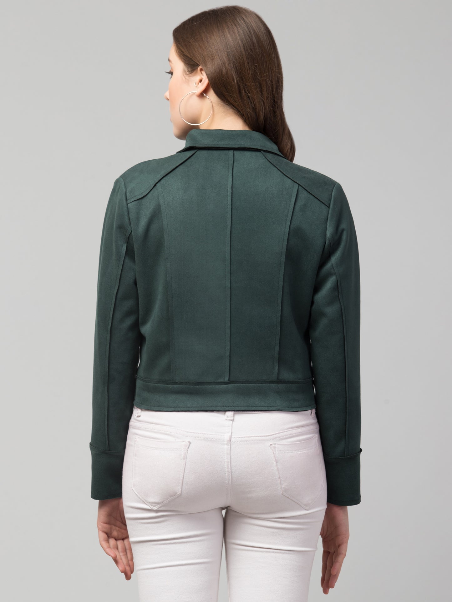 Green Suede Fabric Girls Jacket