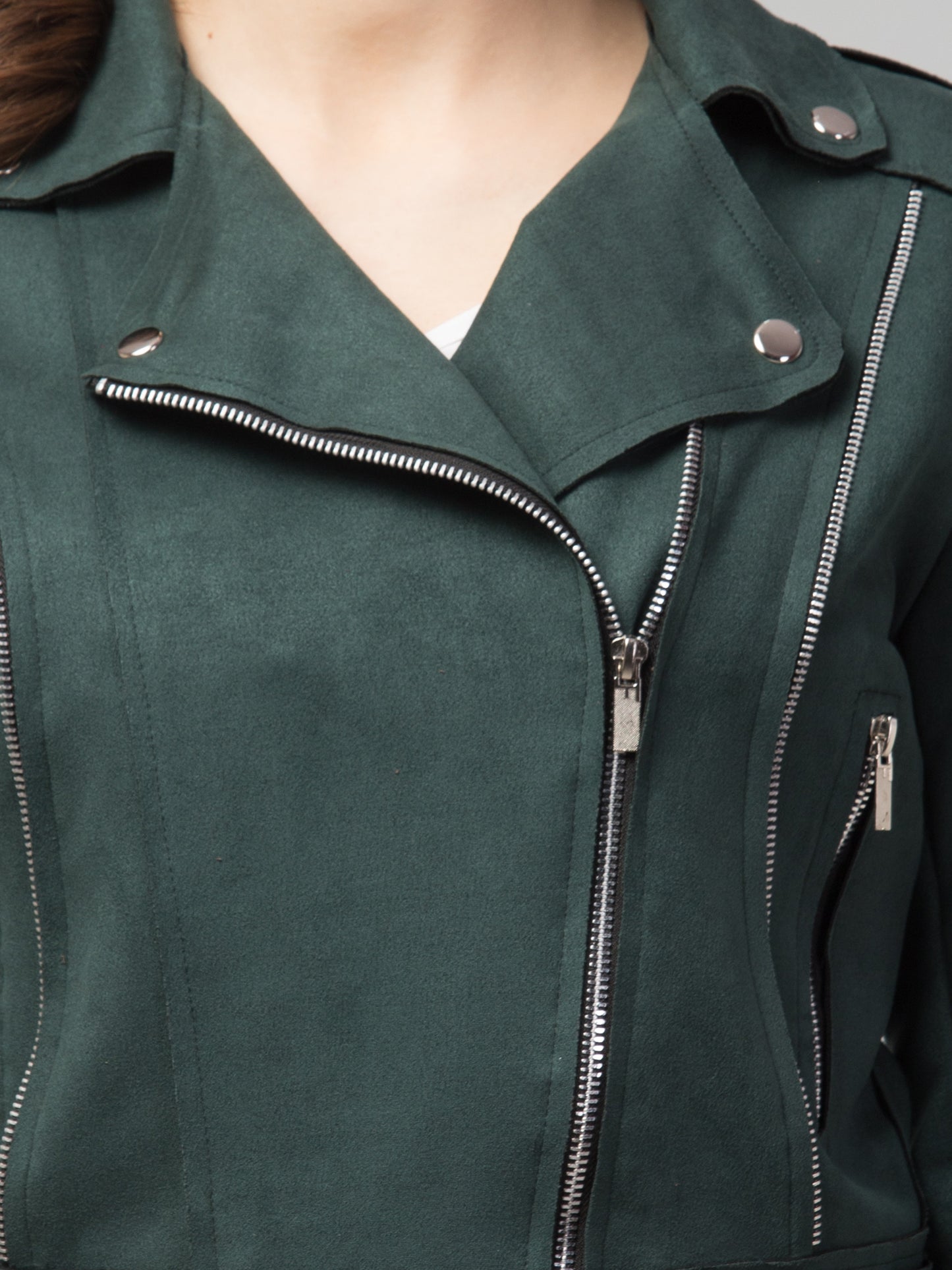 Green Suede Fabric Girls Jacket