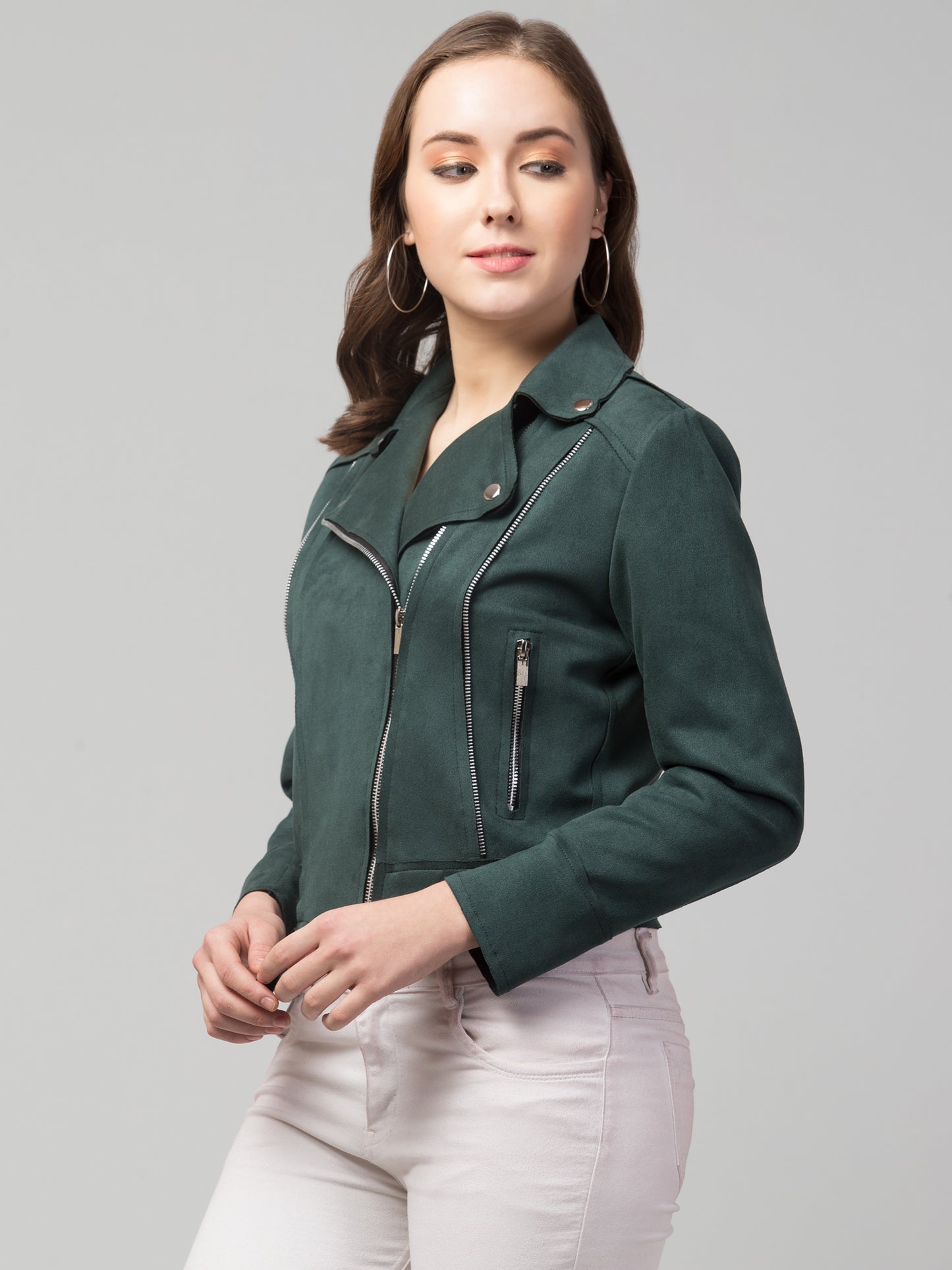 Green Suede Fabric Girls Jacket