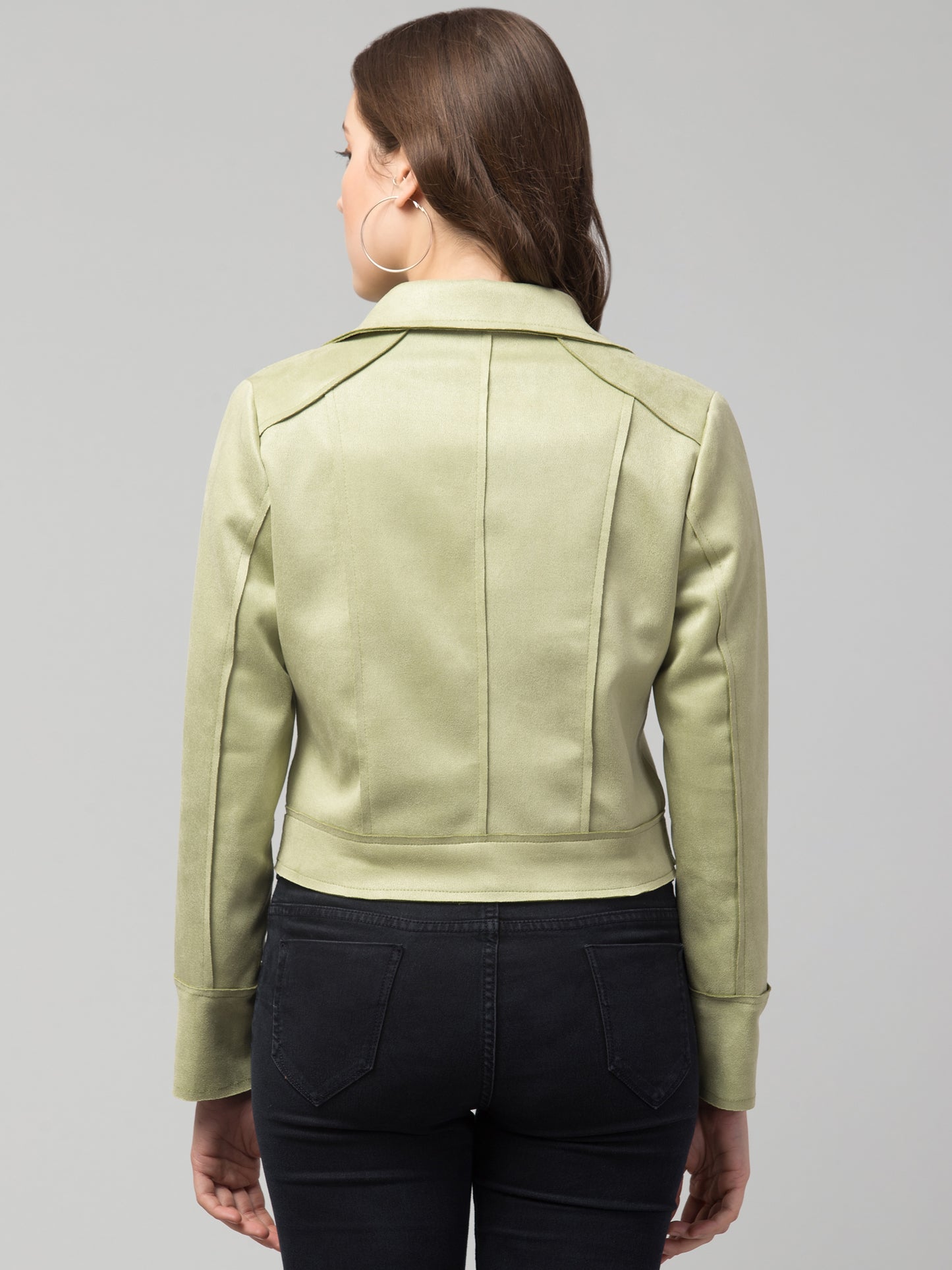 Olive Green Girls Suede Fabric Jacket