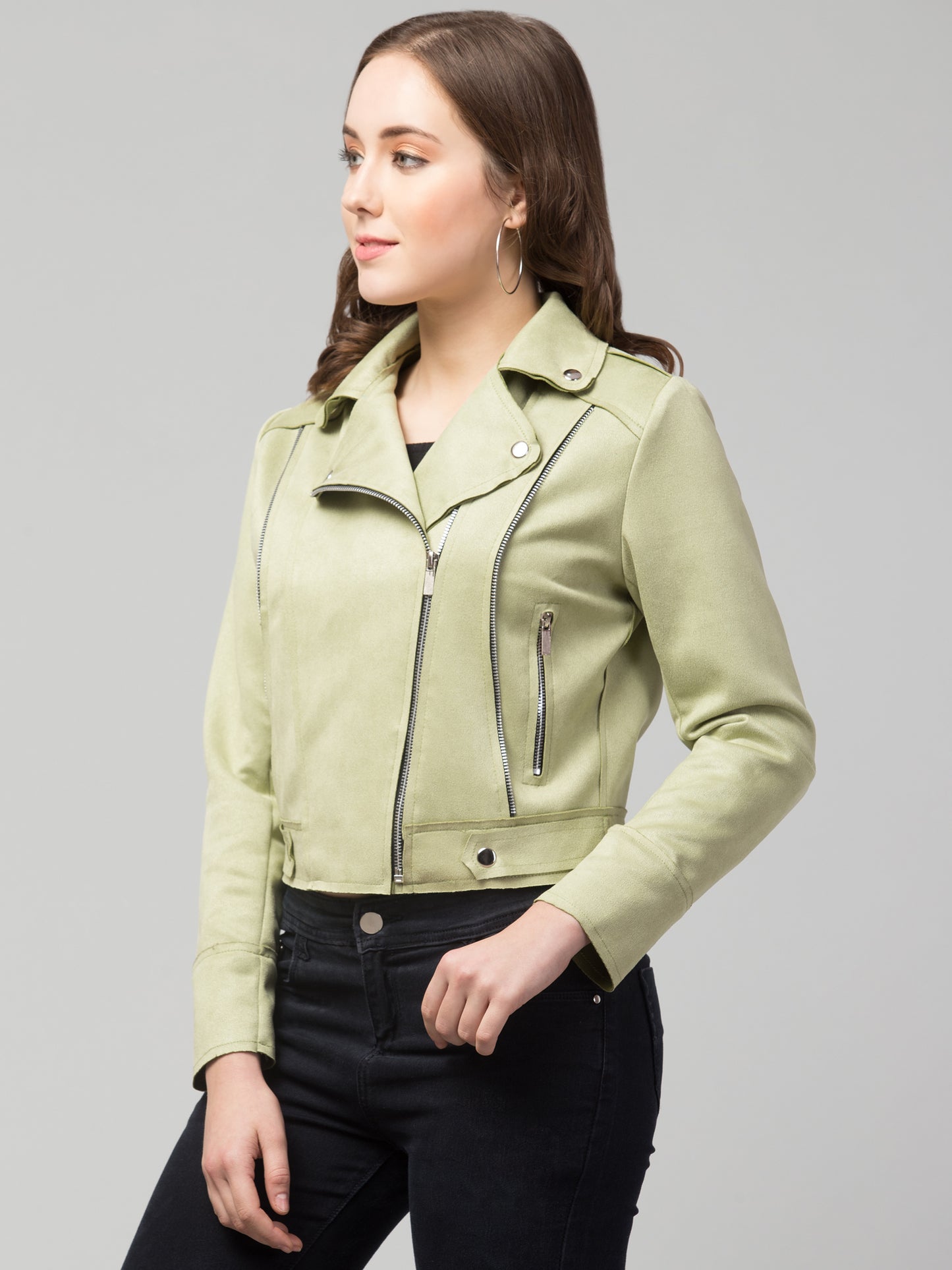Olive Green Girls Suede Fabric Jacket