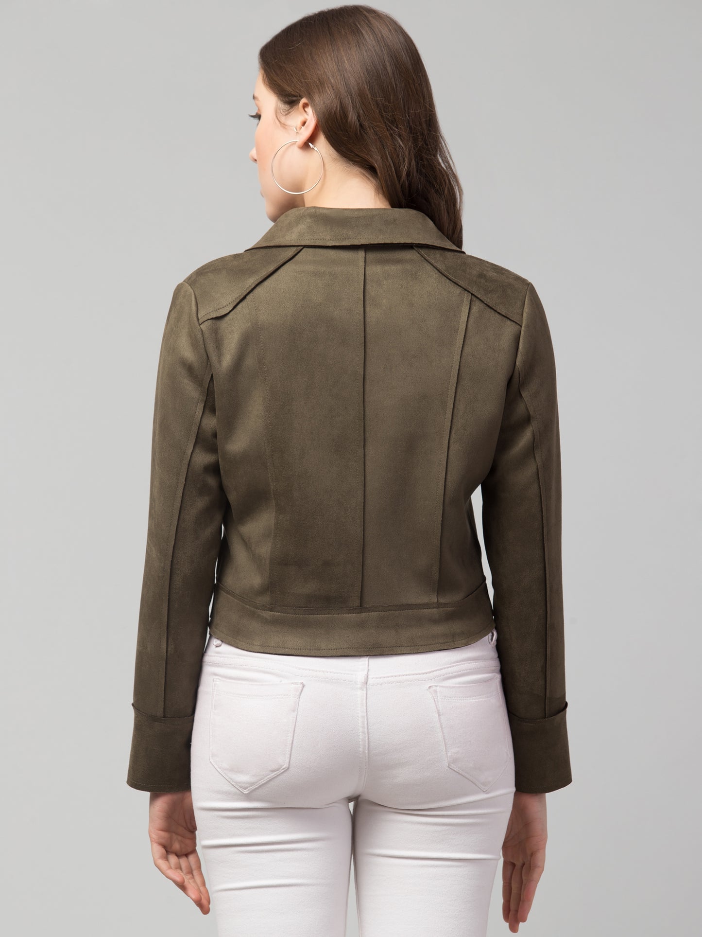 Mehandi Green Girls Suede Fabric Jacket