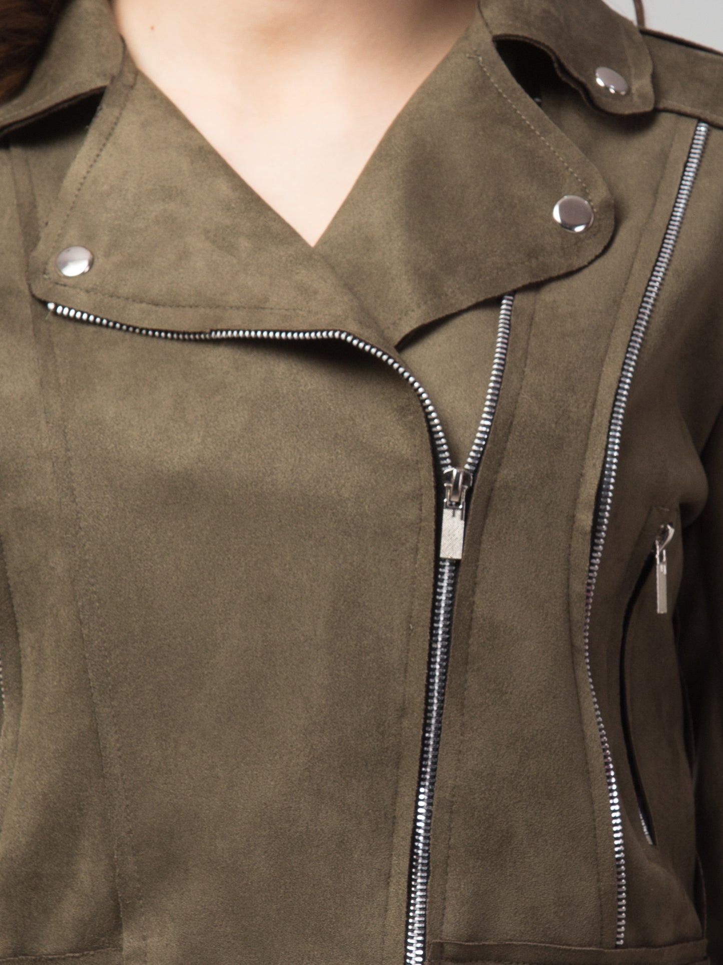 Mehandi Green Girls Suede Fabric Jacket