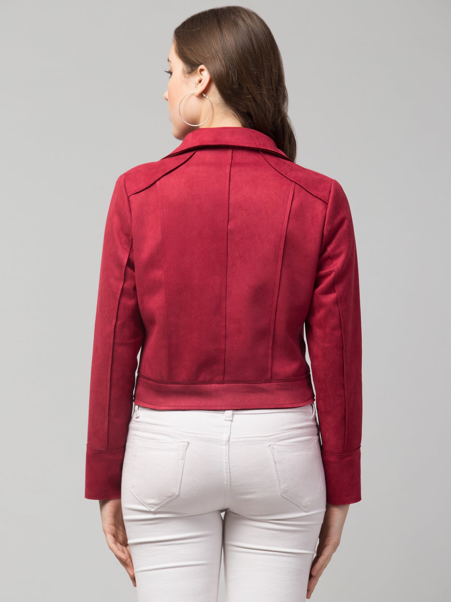 Maroon Suede Fabric Girls Jacket