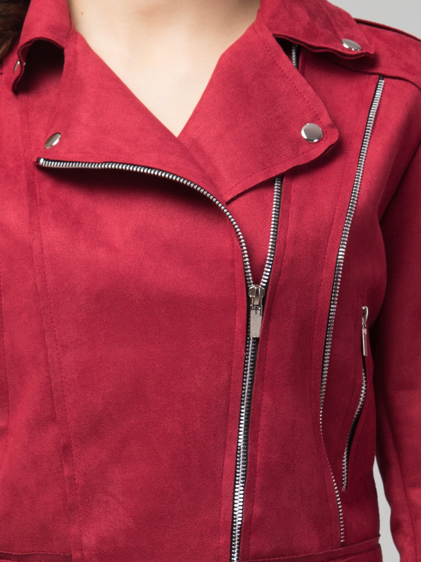 Maroon Suede Fabric Girls Jacket