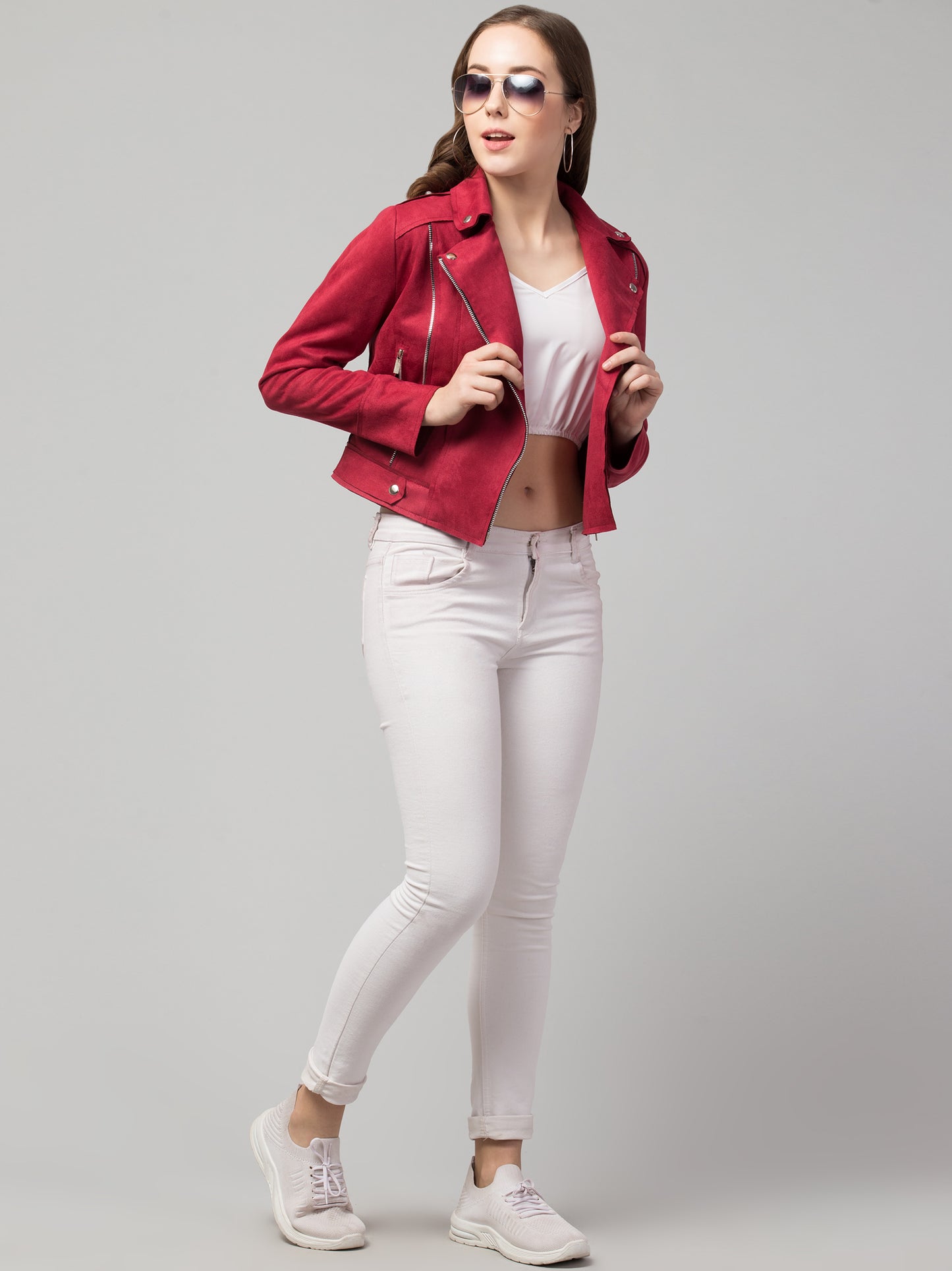 Maroon Suede Fabric Girls Jacket
