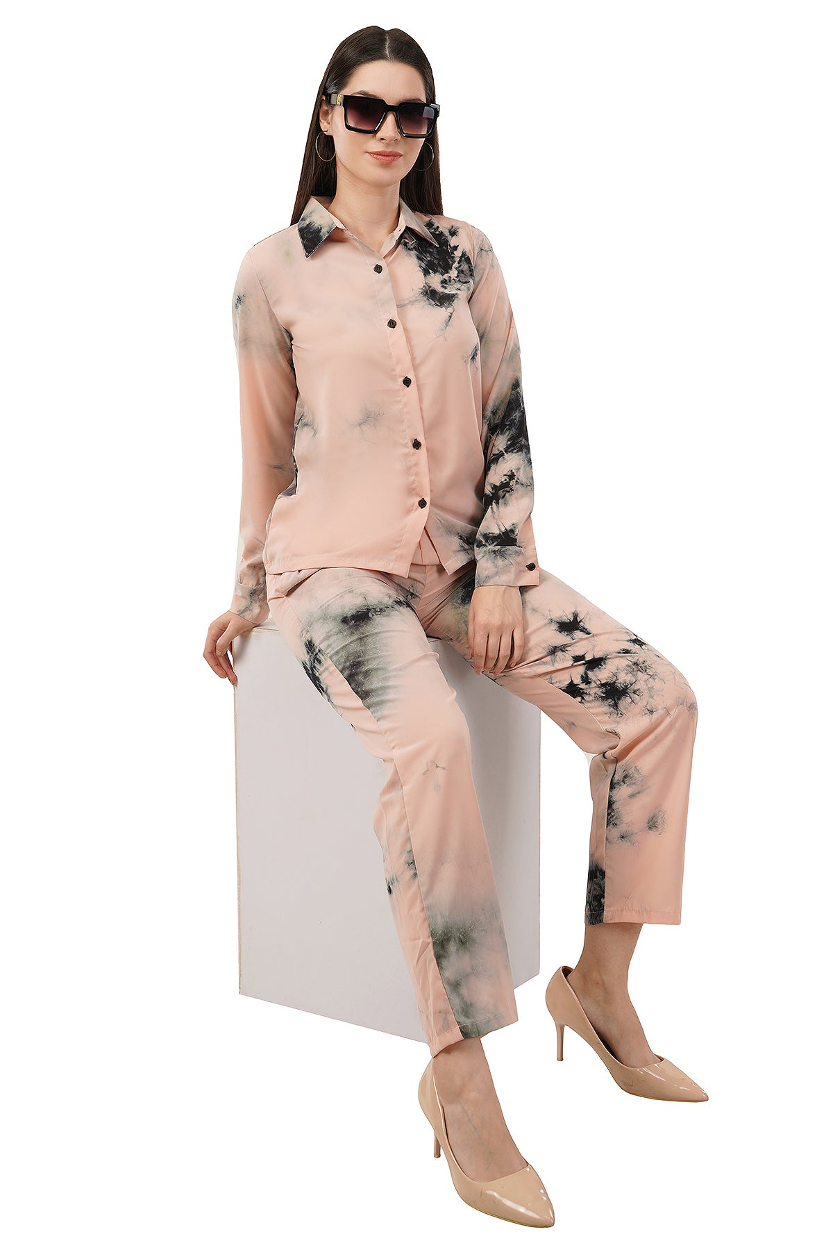 Pink Tie Dye Printed Imported Fabric Cord Set
