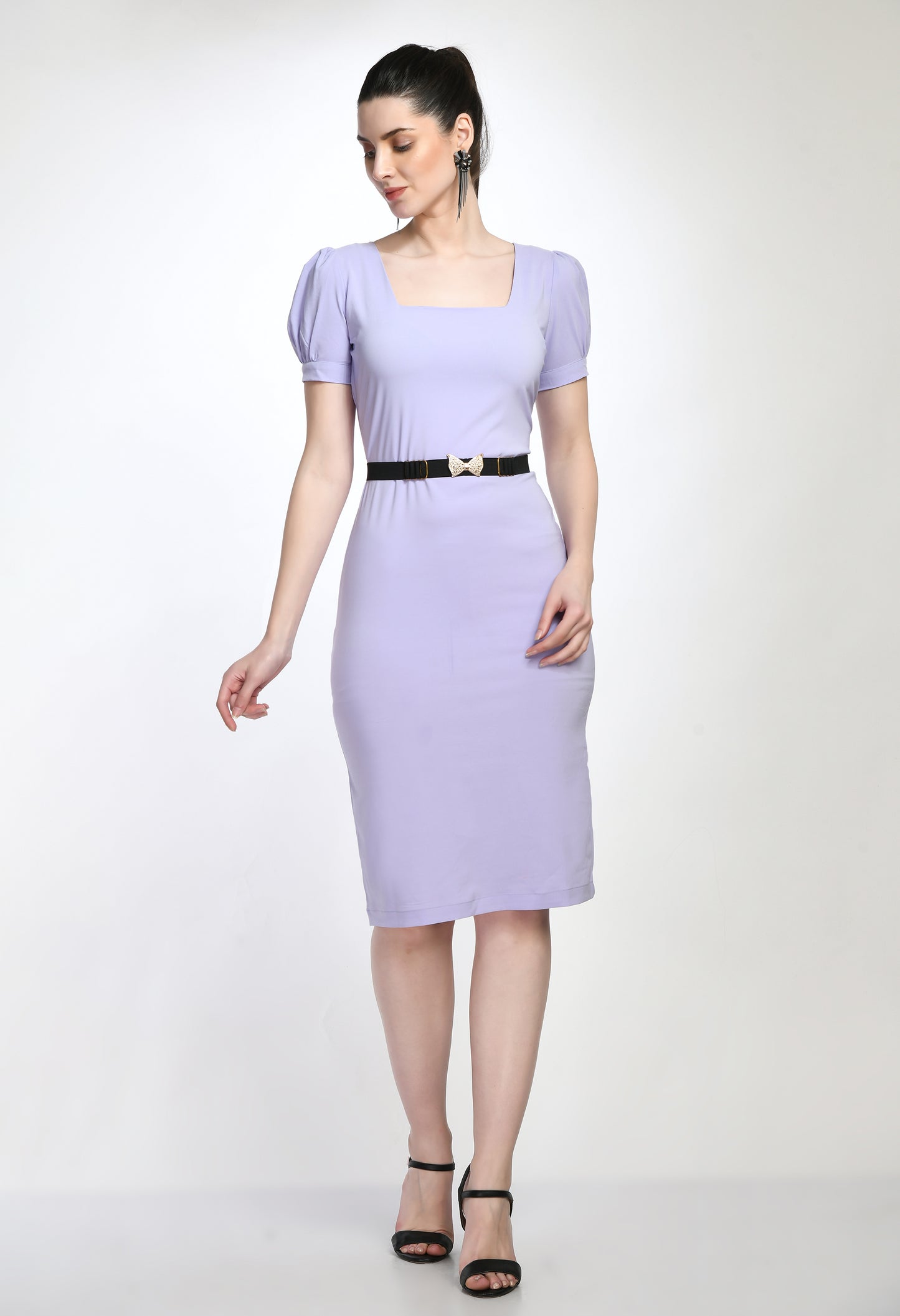 Lavender Bodycone Cotton Spandex Girls Dress with Belt