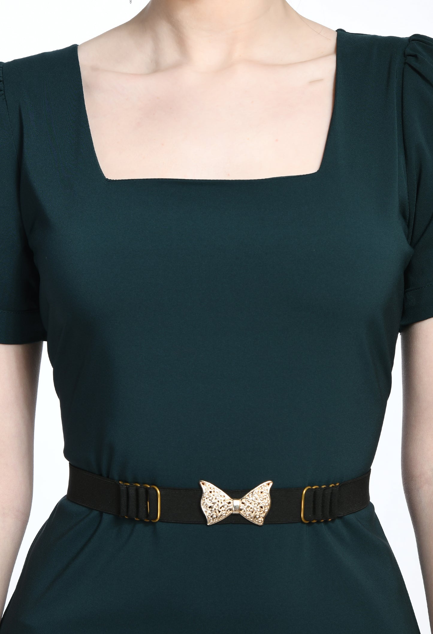 Bottle Green Bodycone Cotton Spandex Dress with Belt