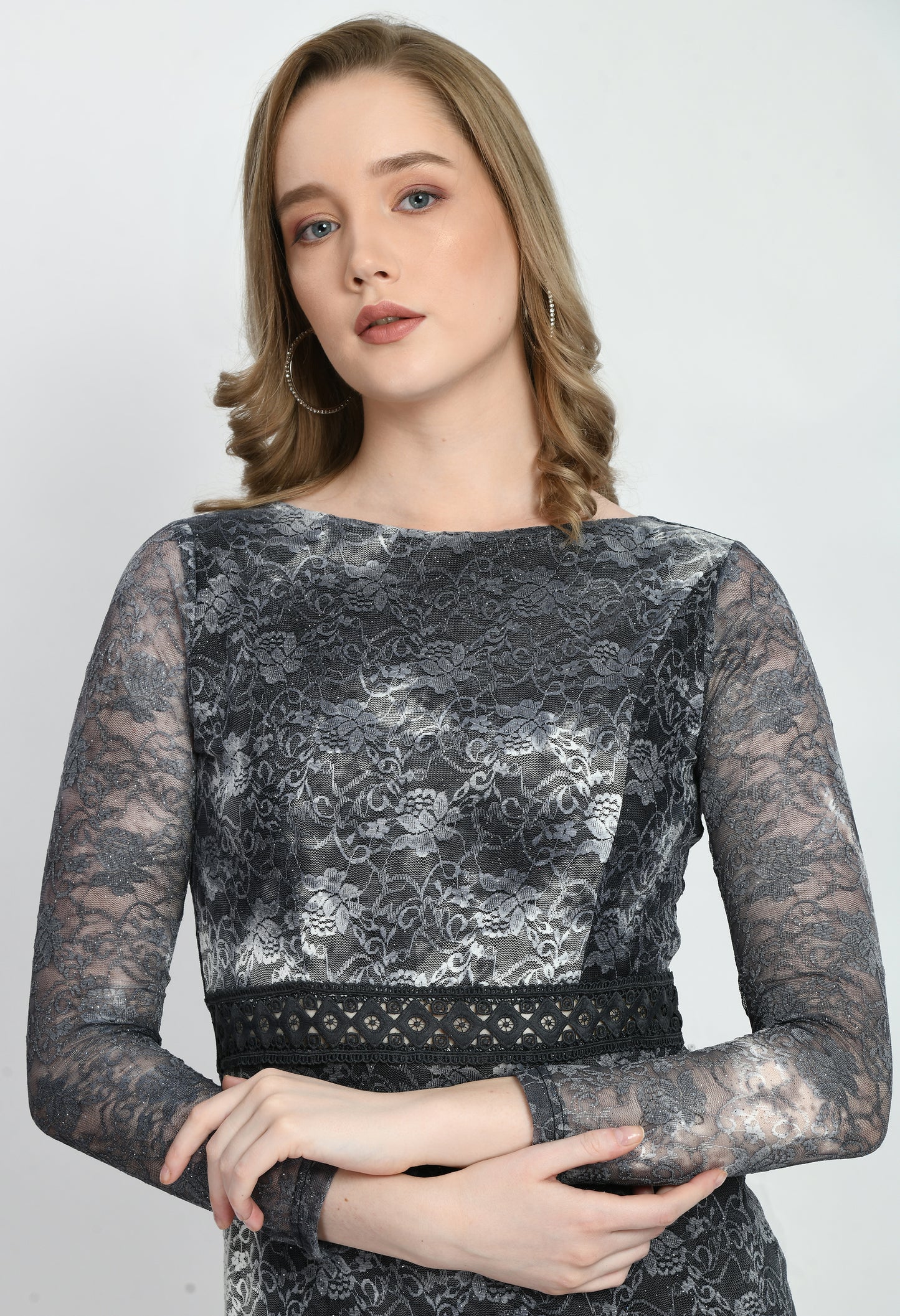 Black Lace Fabric Bodycon Party Wear Dress