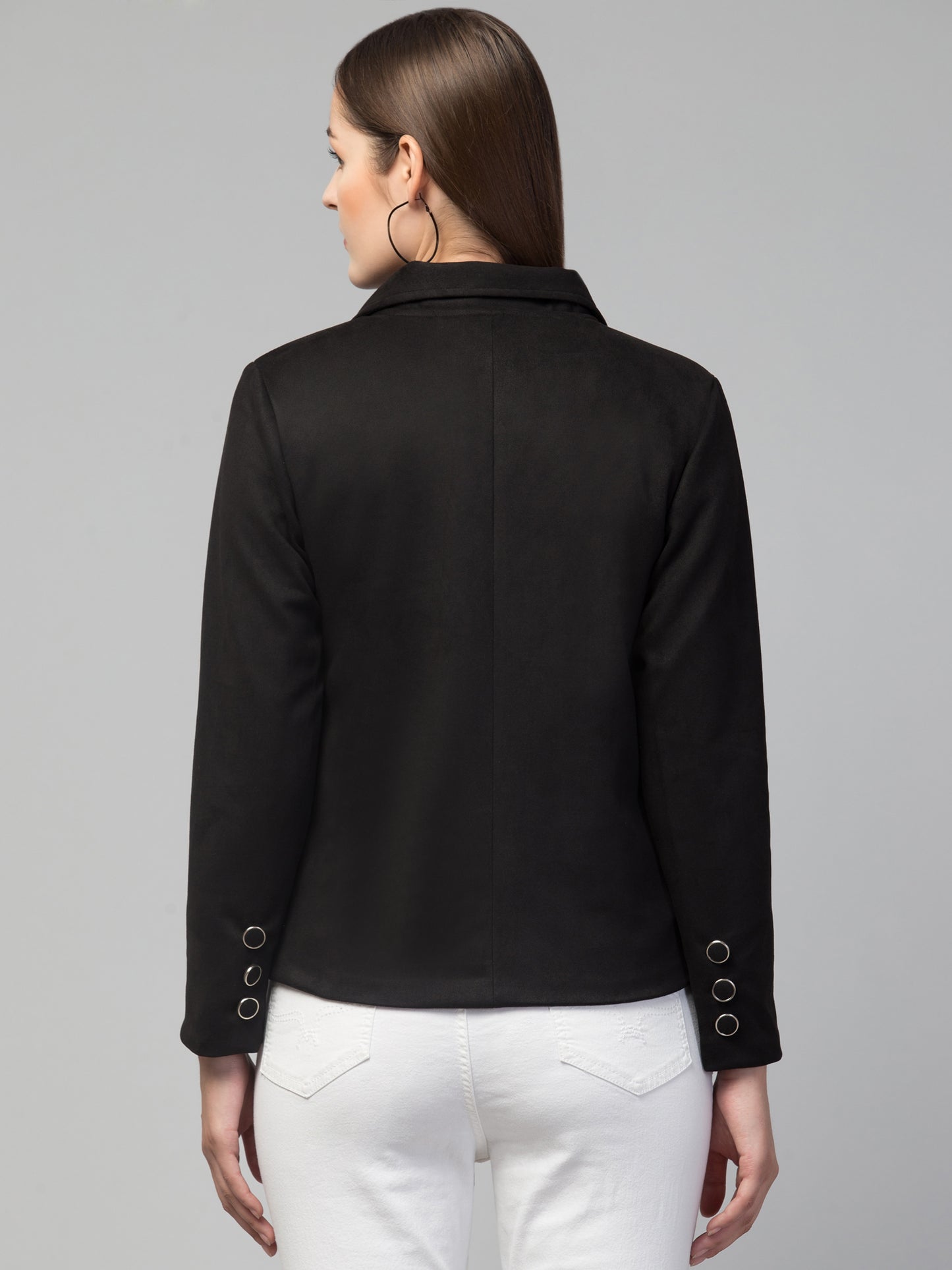 Black Color Suede Fabric Girls Blazer